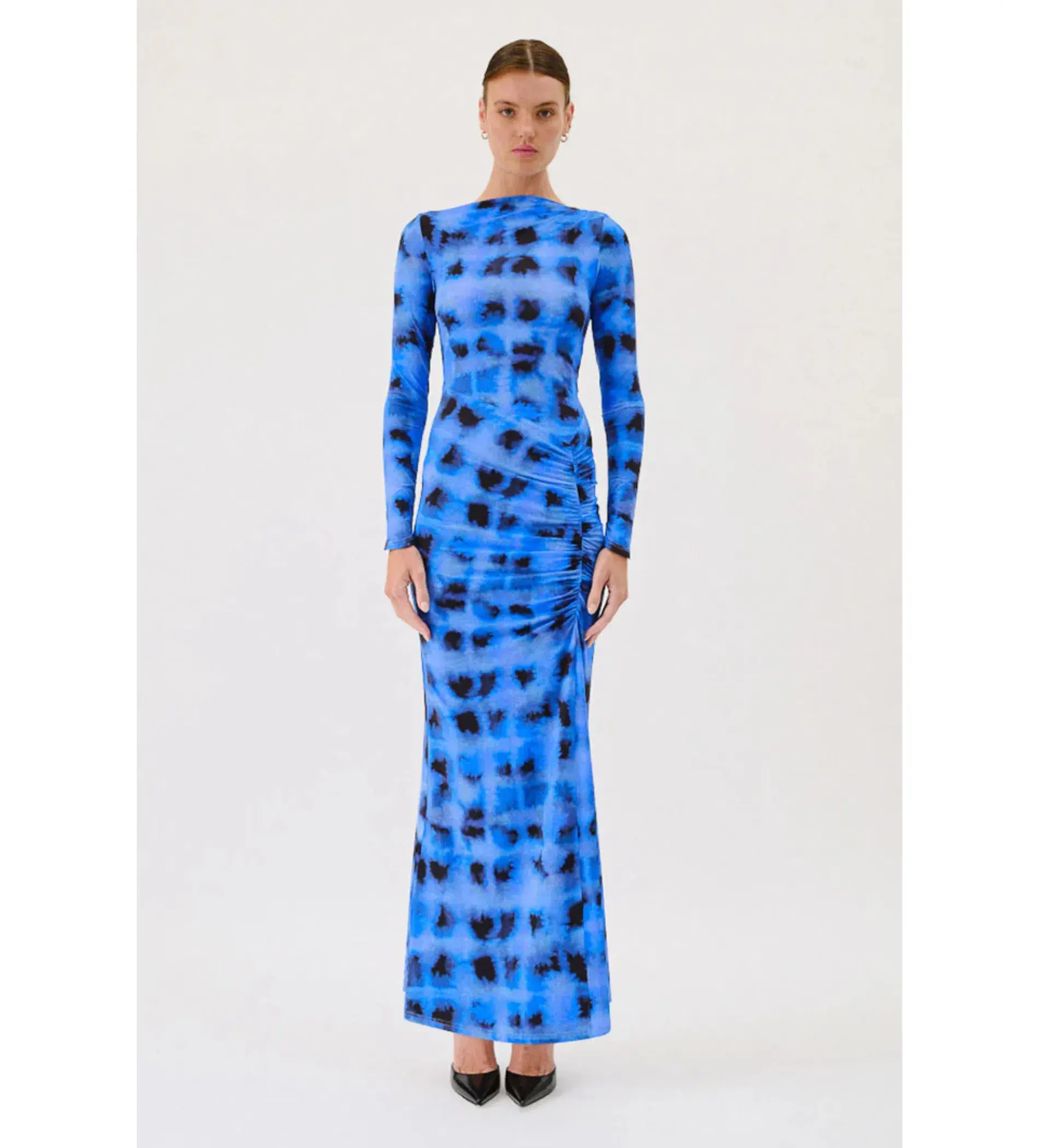 Suboo Shibori Long Sleeve Rouched Maxi Dress in Blue Size 10 - Image 1
