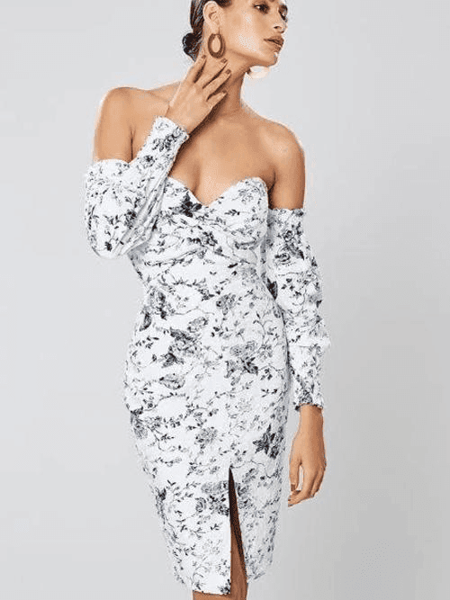 Winona Ming Off-Shoulder Dress Print Size 8 - Image 2