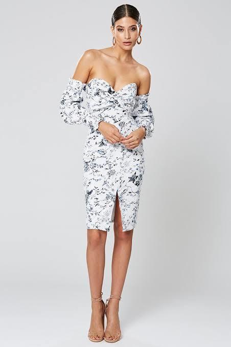 Winona Ming Off-Shoulder Dress Print Size 8 - Image 1