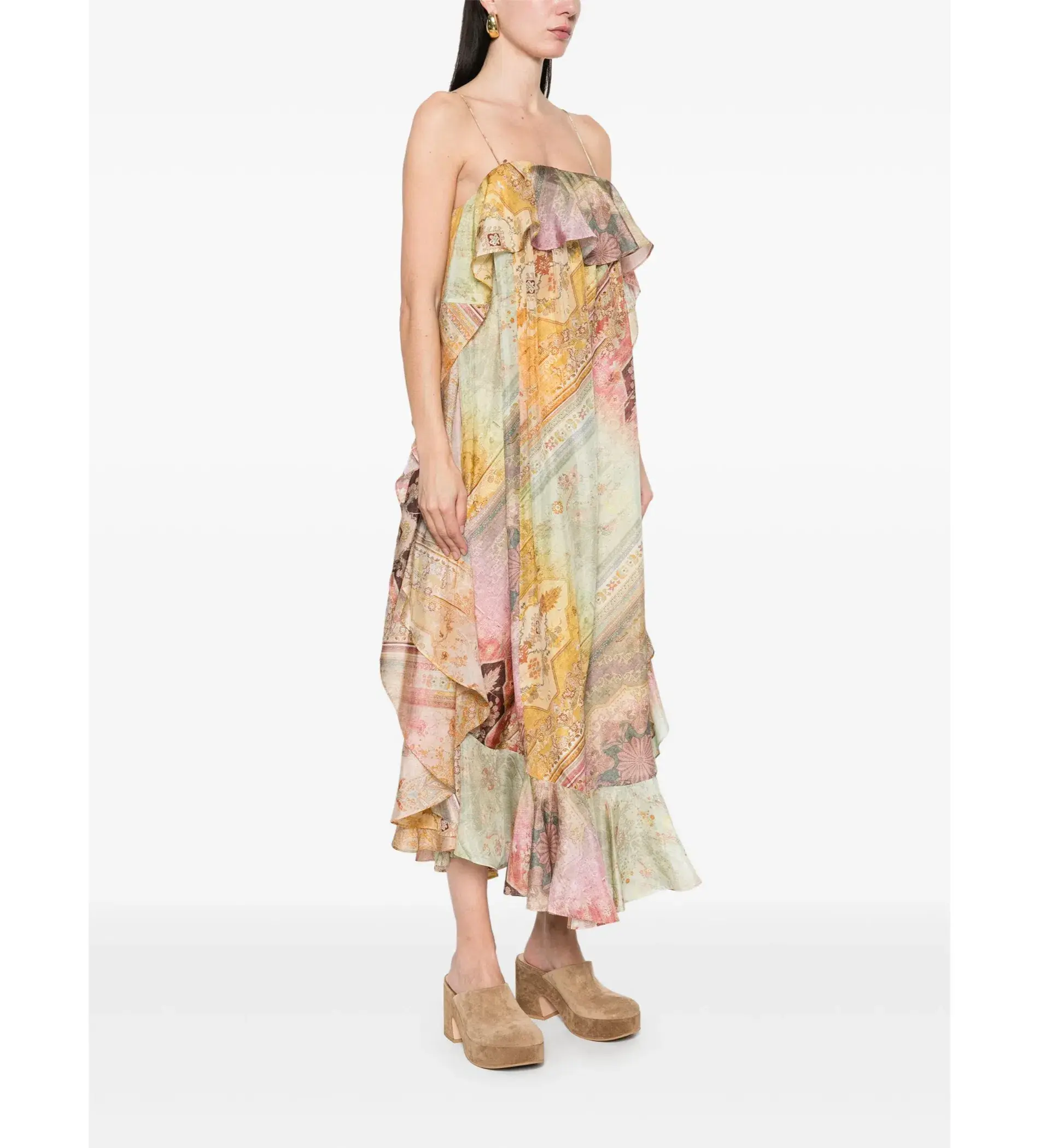 Zimmerman Tallow Ruffle Maxi Dress Multi Size 14 - Image 2