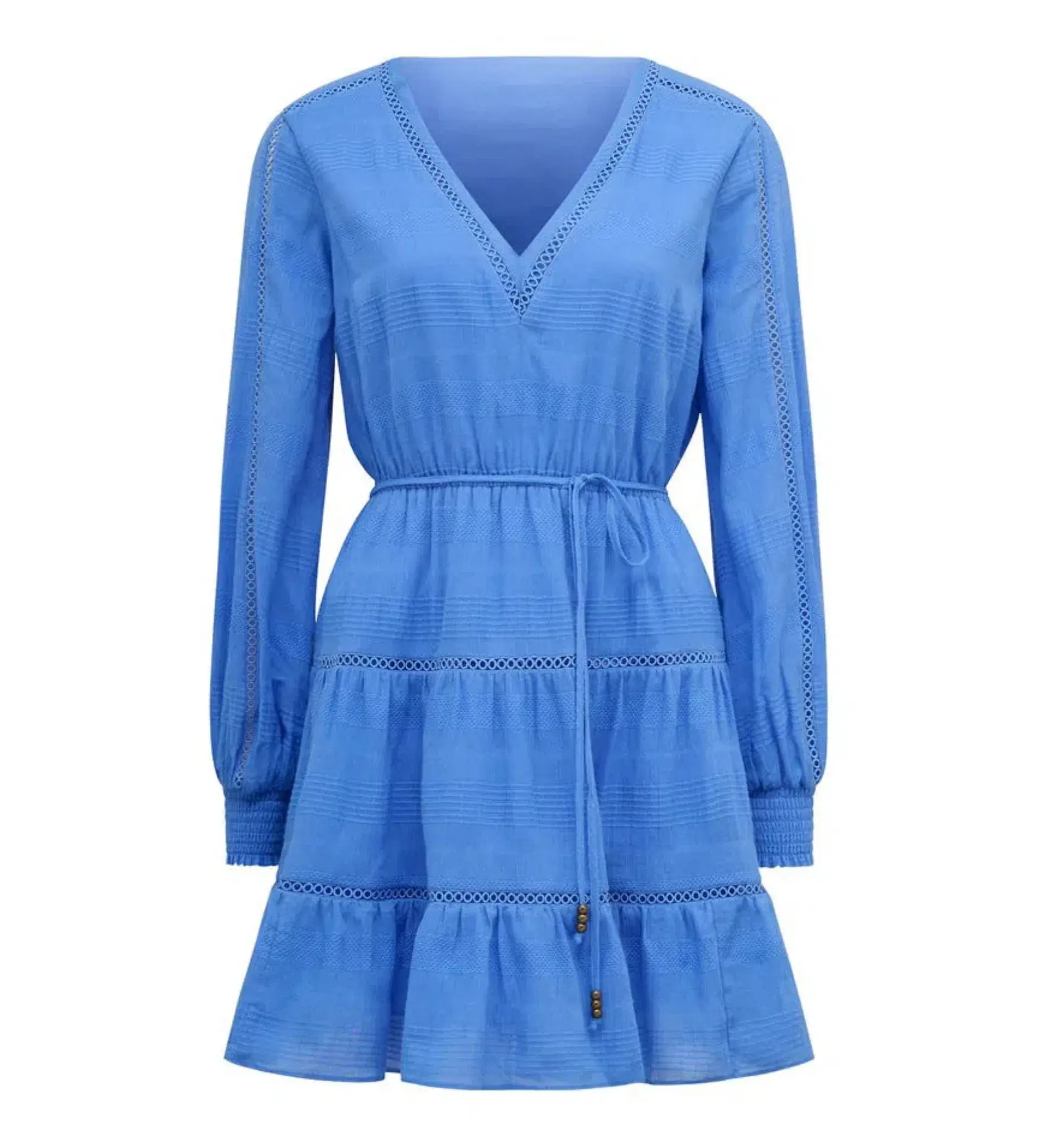 Forever New Raini Long-Sleeve Cotton Mini Dress in Blue Lake Size 14 - Image 4