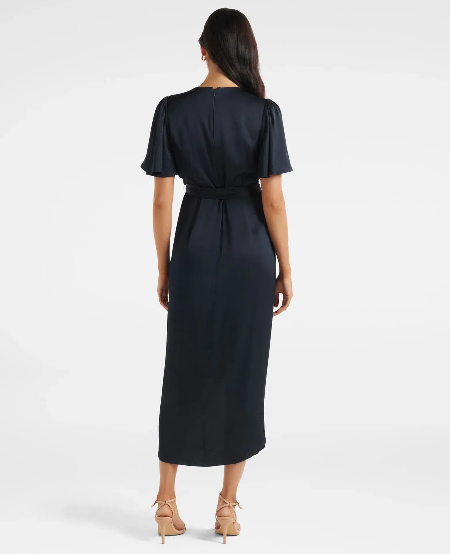 Forever New Carolina Satin Midi Dress in Navy Size 12 - Image 3