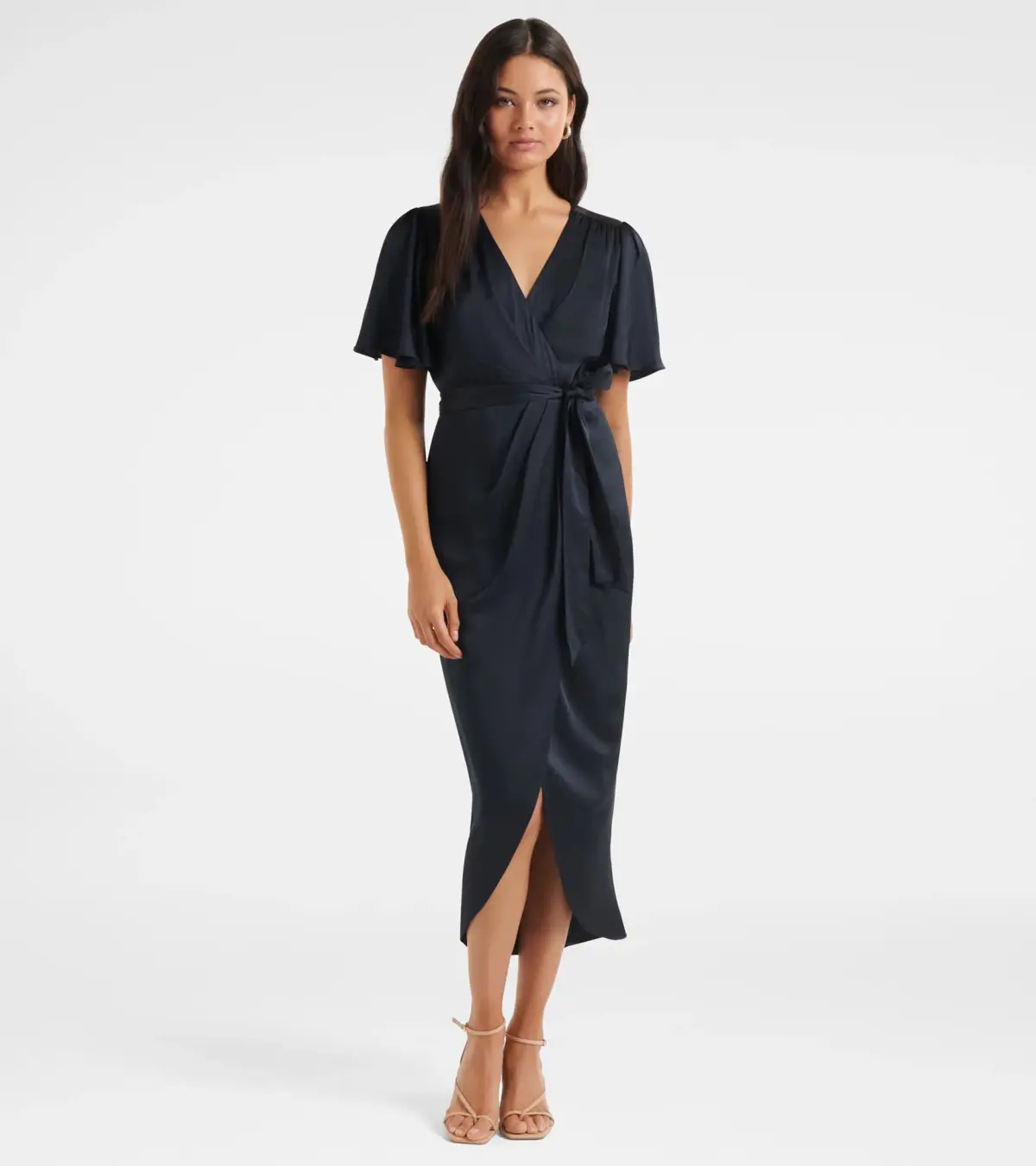 Forever New Carolina Satin Midi Dress in Navy Size 12 - Image 1