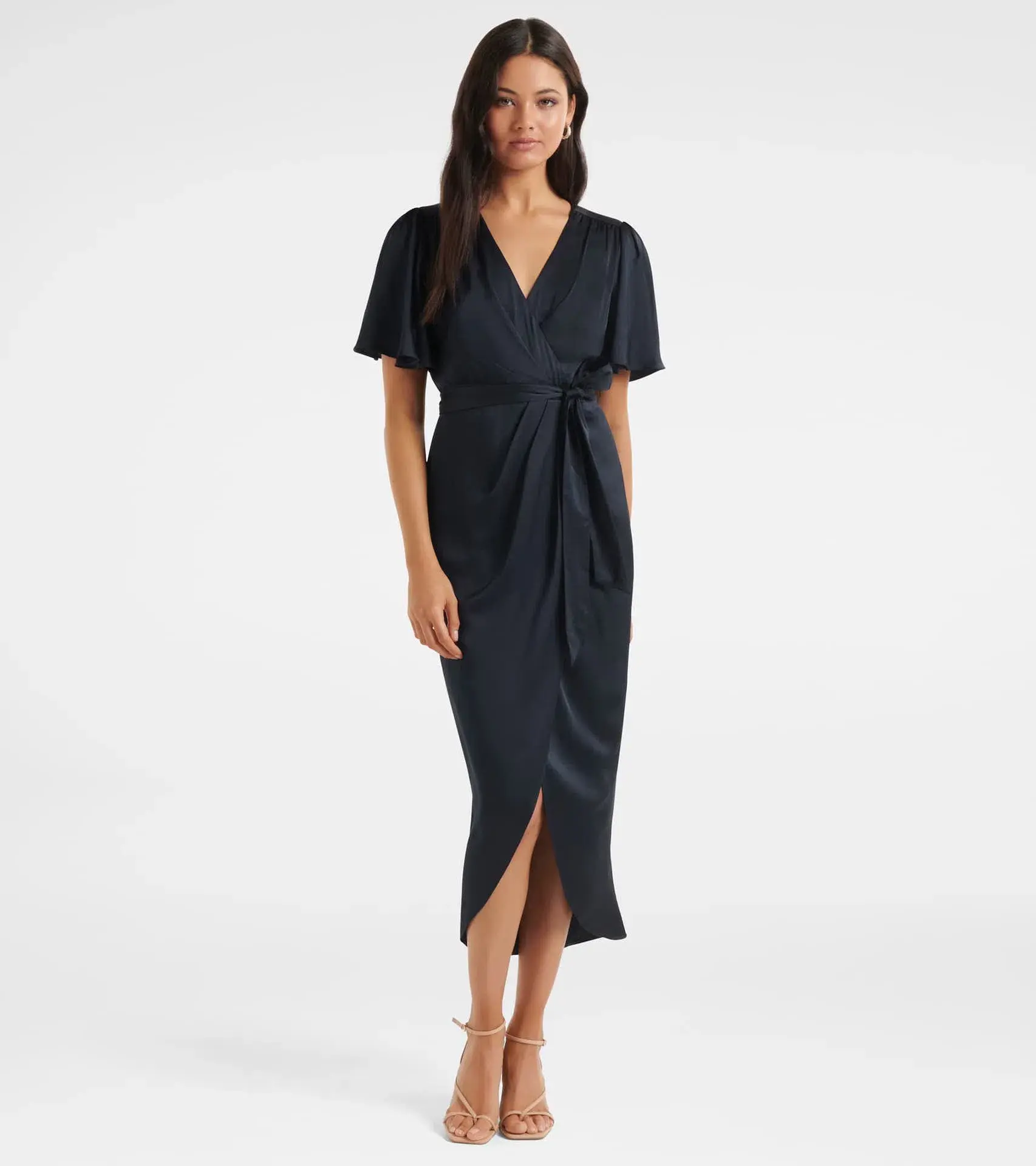 Forever New Carolina Satin Midi Dress in Navy Size 12 - Image 1