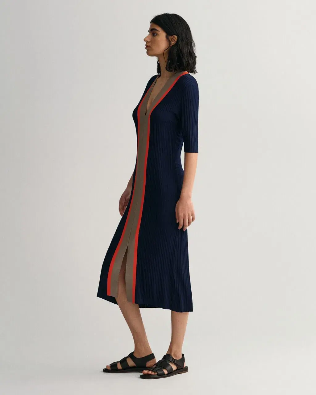 Gant Ribbed V-Neck Dress Blue Size M/10 - Image 3