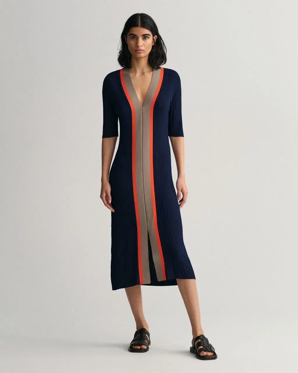Gant Ribbed V-Neck Dress Blue Size M/10 - Image 1
