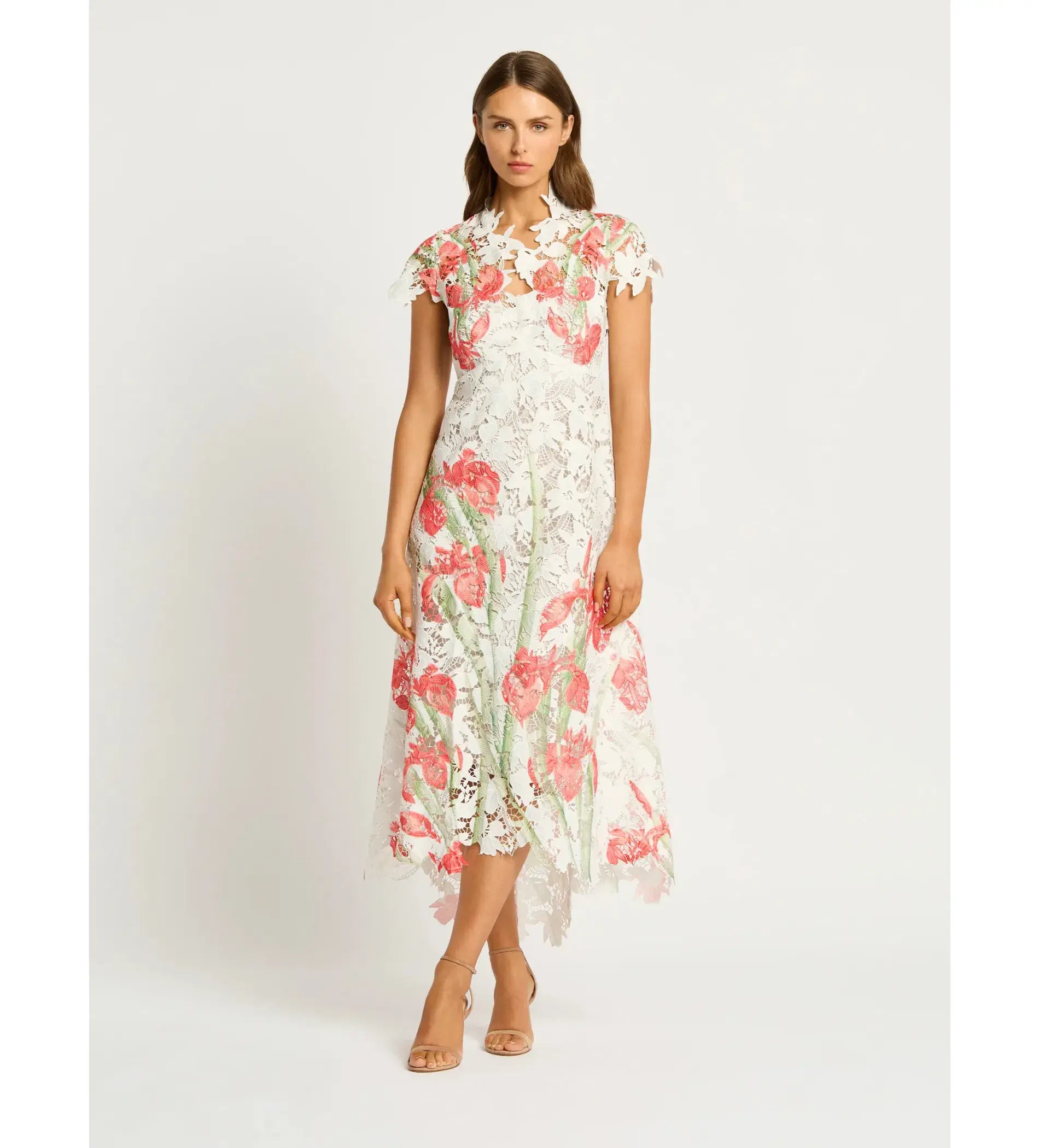 Moss and Spy Orchid Cap Sleeve Midi Dress White Floral Size AU 14 - Image 1