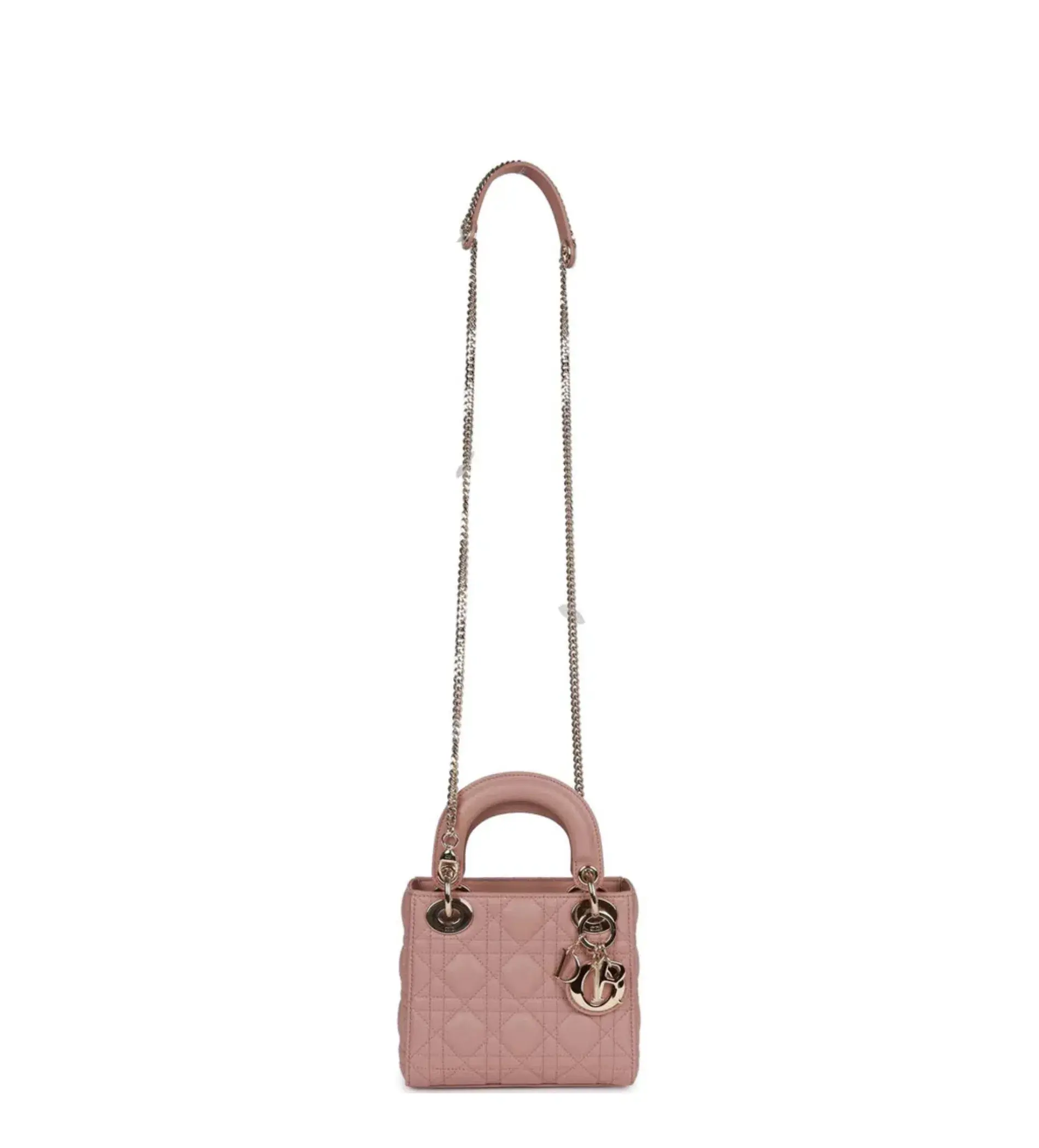 Christian Dior Mini Lady Bag Cannage Lambskin Light Gold Hardware in Blush - Image 4