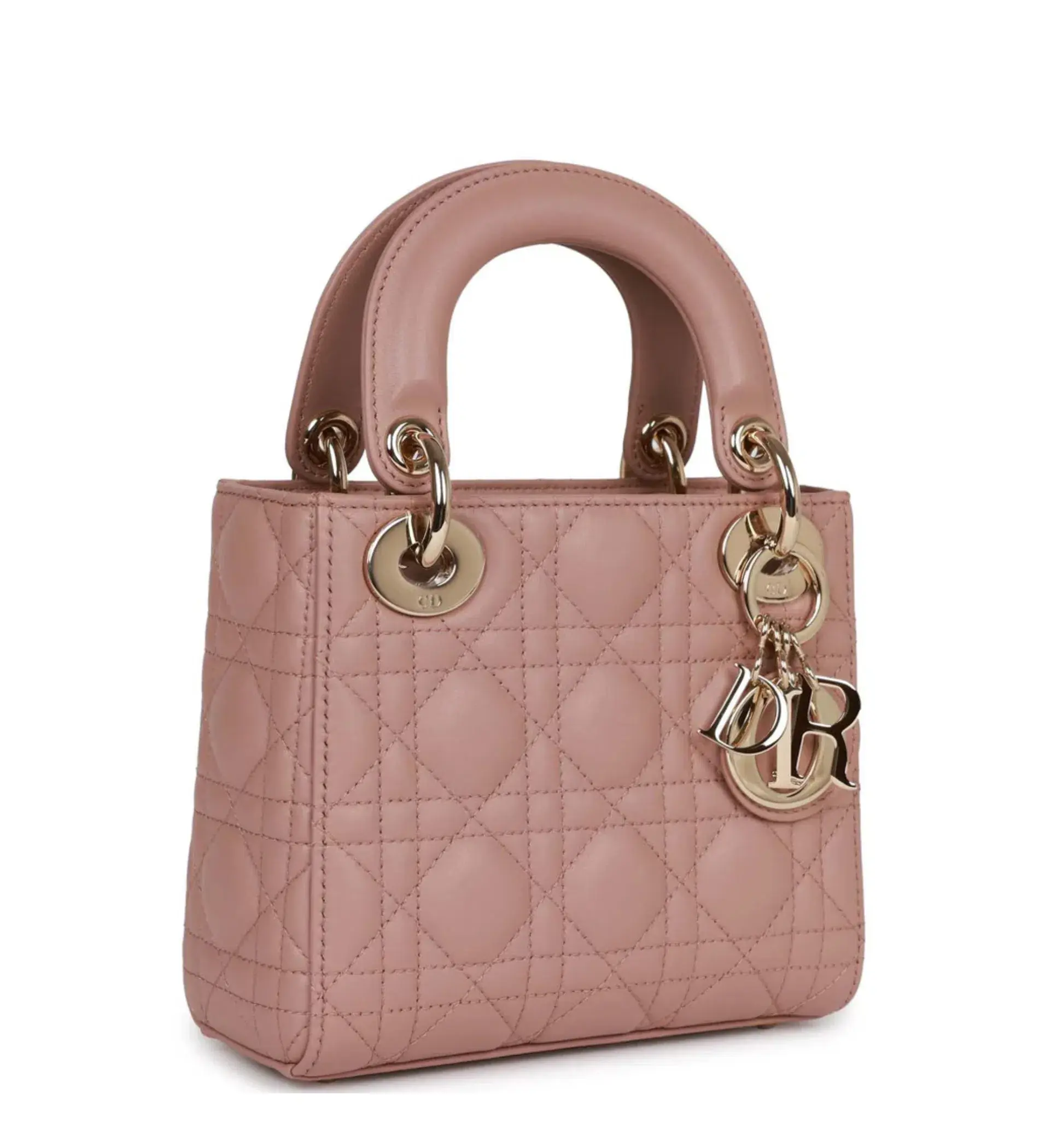 Christian Dior Mini Lady Bag Cannage Lambskin Light Gold Hardware in Blush - Image 2