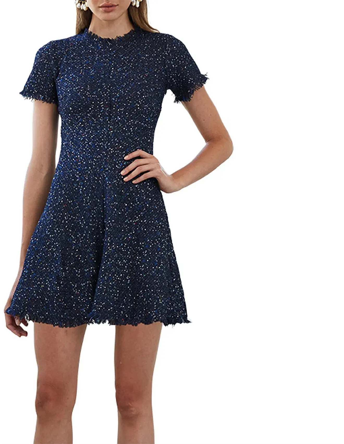By Johnny Midnight Tweed Tee Mini Dress Navy Size 10 - Image 1