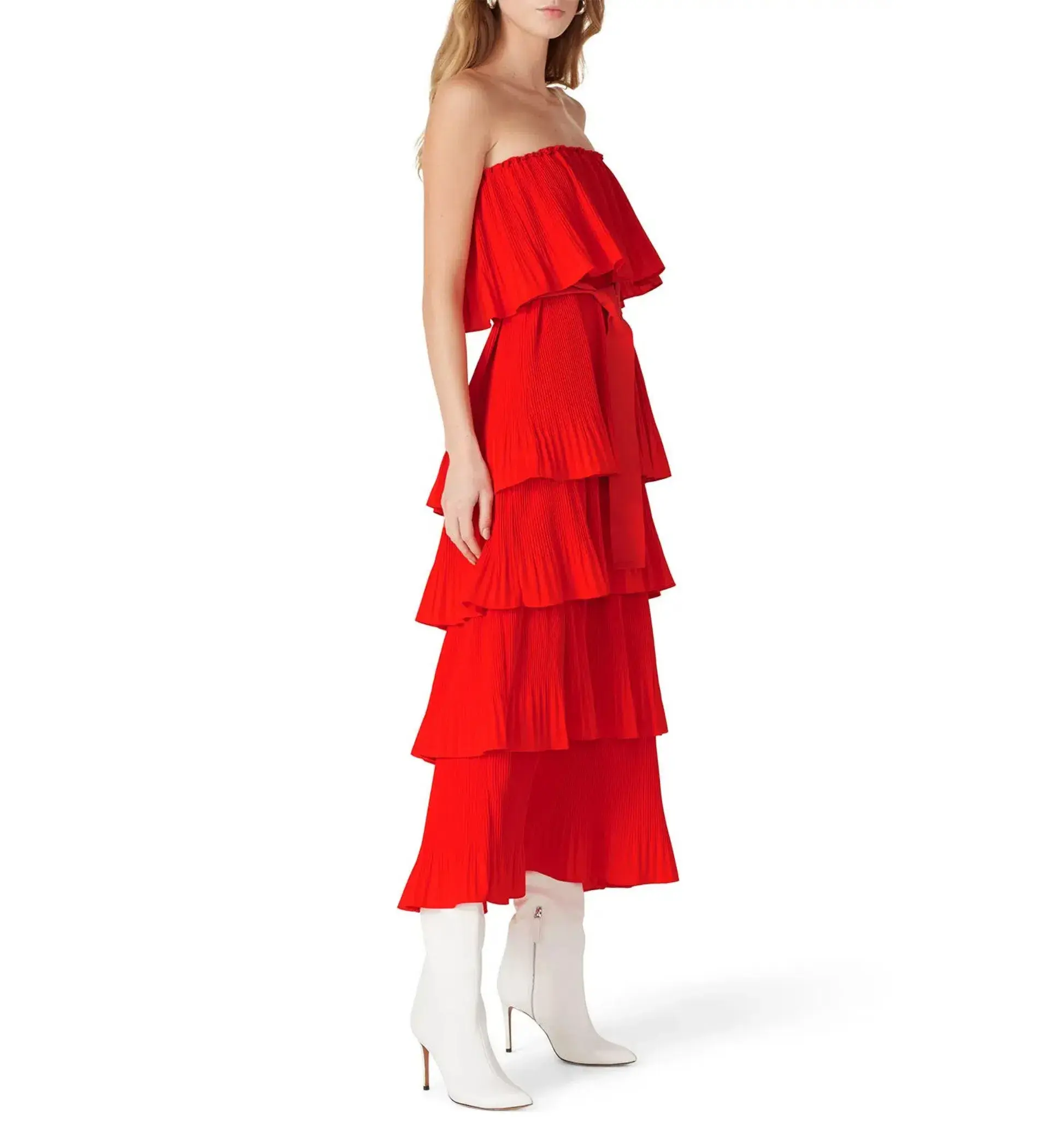 Essentiel Antwerp Valentina Ruffled Midi Dress Berry Red Size AU 10 - Image 3