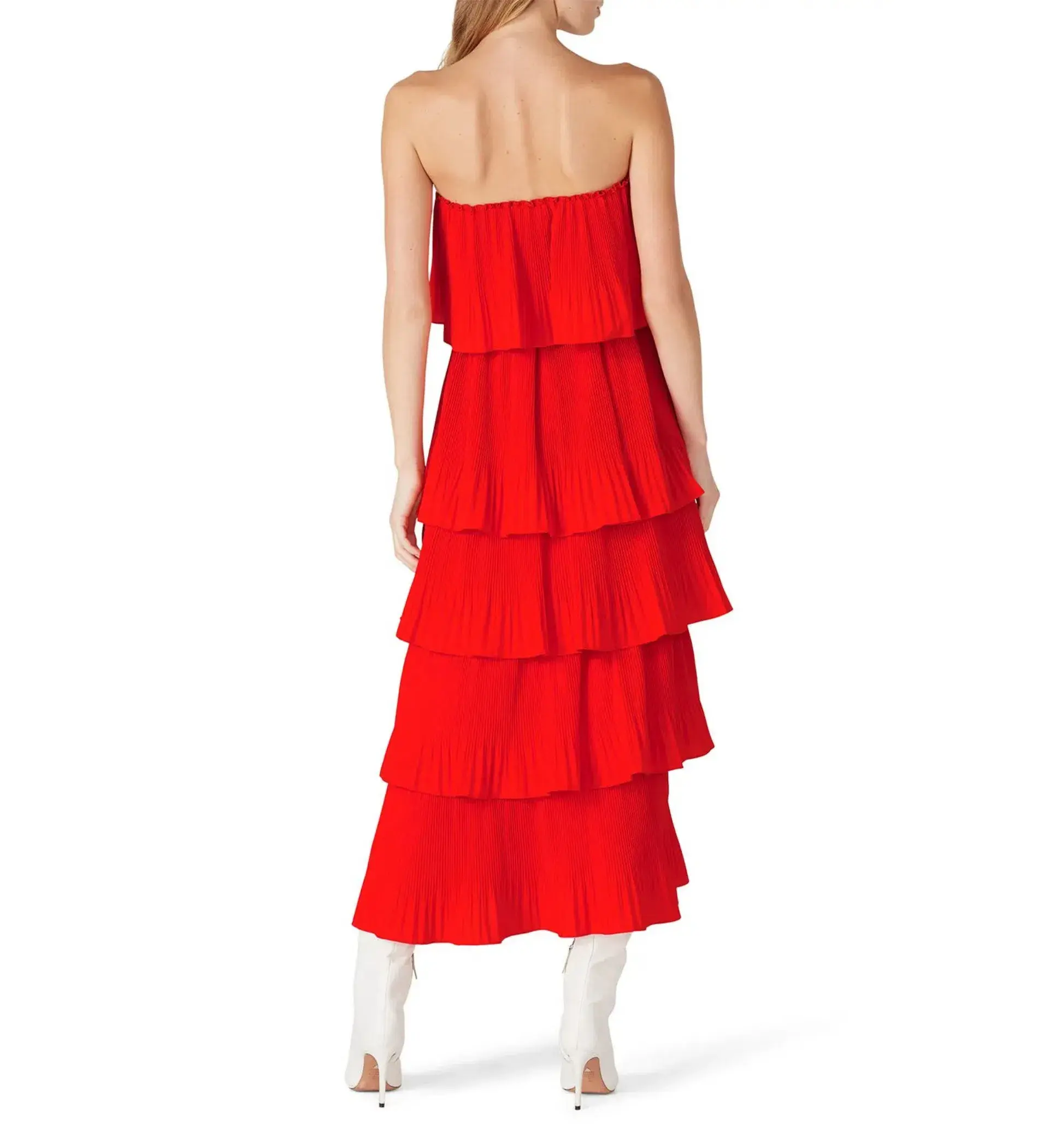 Essentiel Antwerp Valentina Ruffled Midi Dress Berry Red Size AU 10 - Image 4