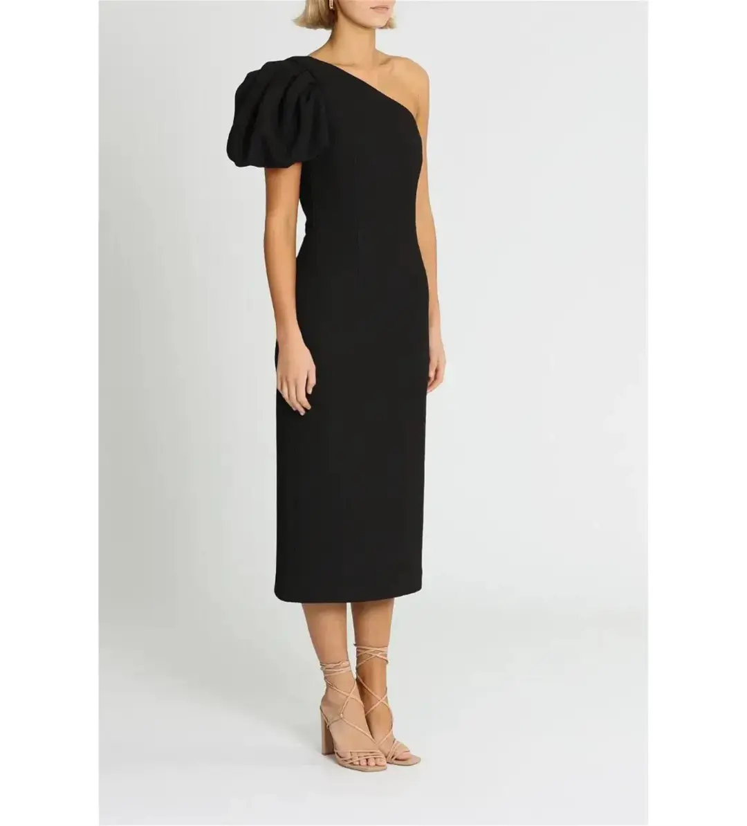 Rebecca Vallance Natalia One Sleeve Midi Dress Black Size AU 14 for rent on The Volte - main image