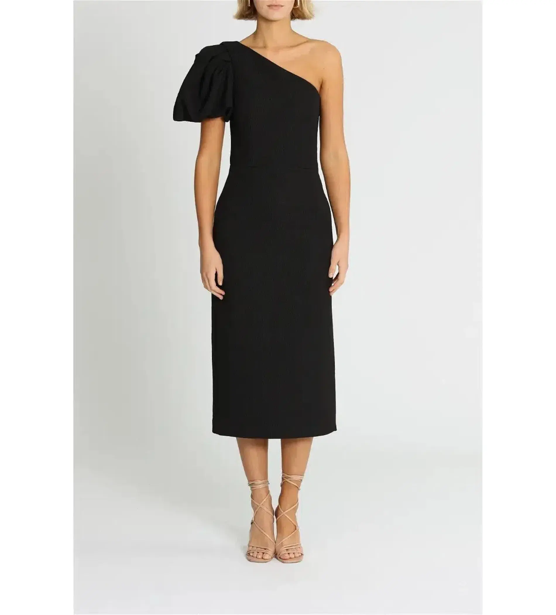 Rebecca Vallance Natalia One Sleeve Midi Dress Black Size AU 14 - Image 1