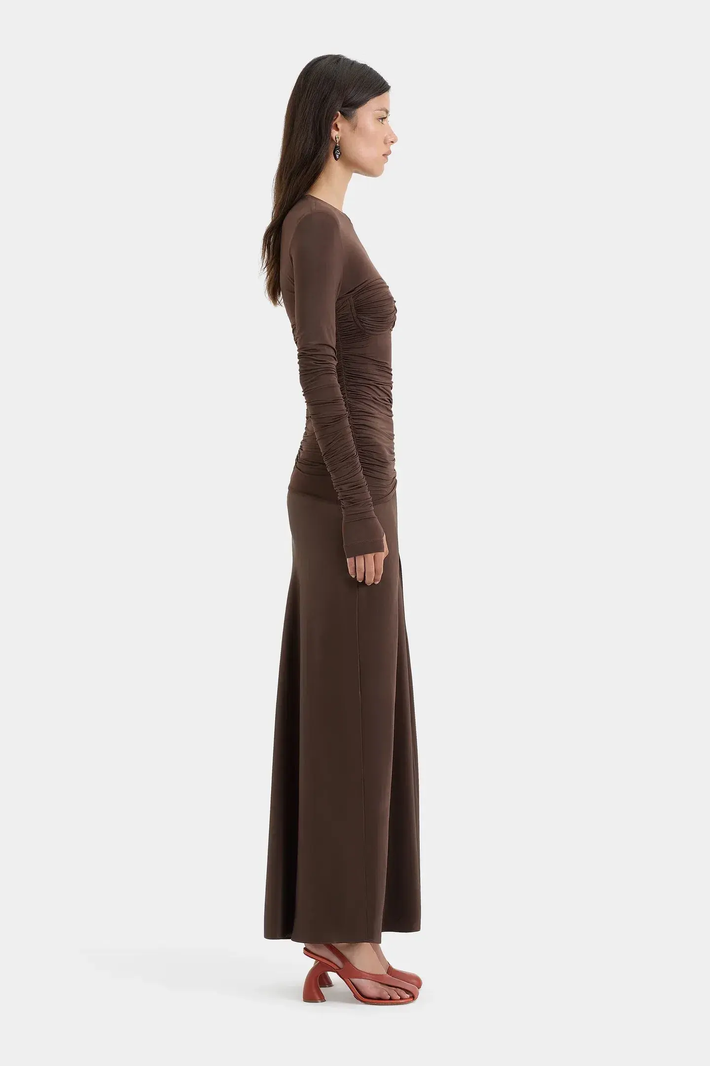 Sir Alessia Draped Jersey Satin Maxi Gown Brown Size 8  - Image 3