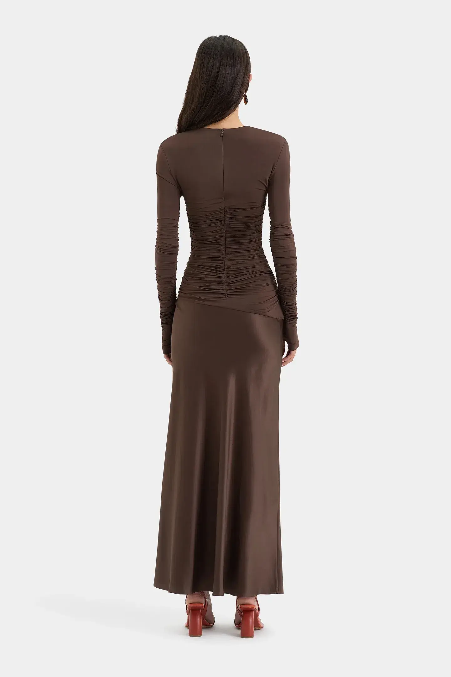 Sir Alessia Draped Jersey Satin Maxi Gown Brown Size 8  - Image 2