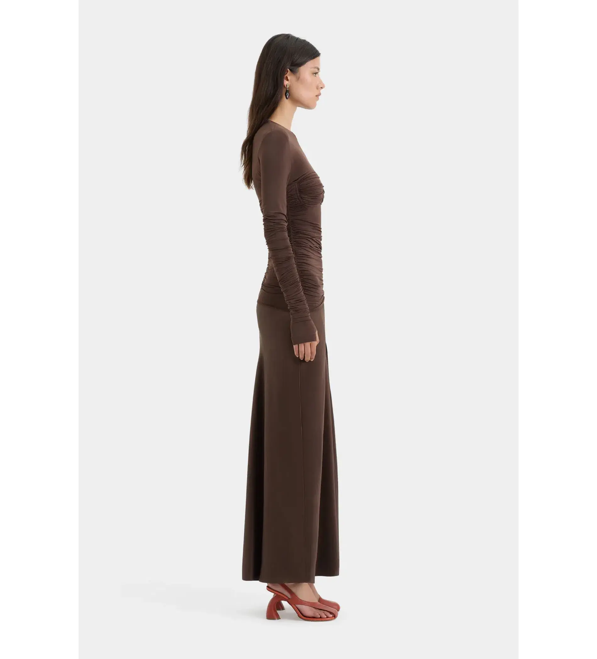 Sir the Label Alessia Draped Gown in Chocolate Size 10 - Image 2