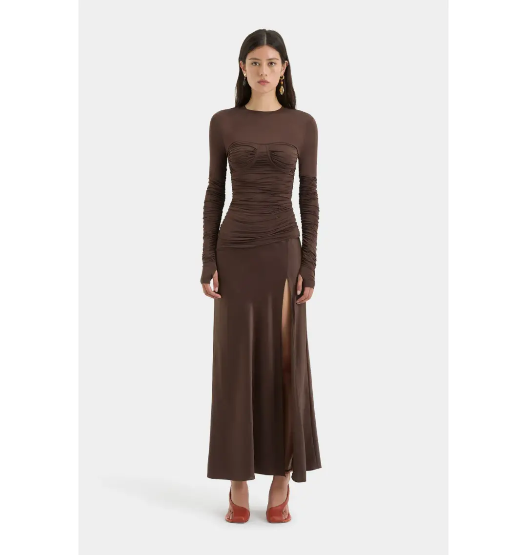 Sir the Label Alessia Draped Gown Chocolate Size AU 12 for rent on The Volte - main image