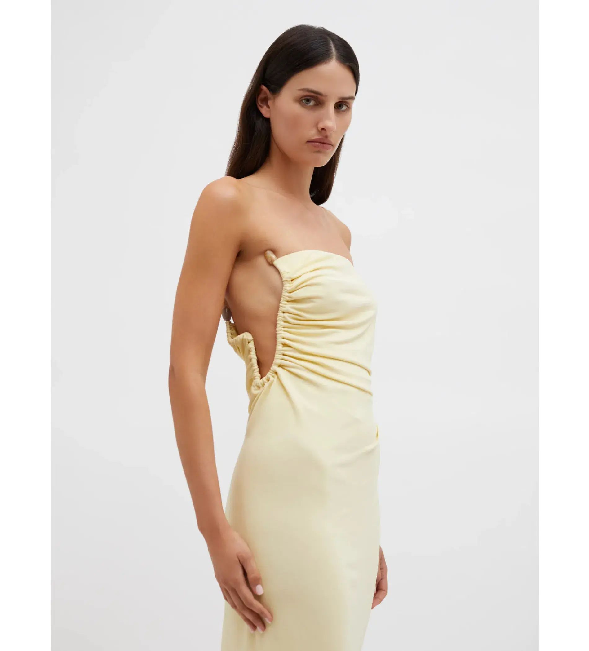 Christopher Esber Odessa Arced Side Strapless Gown Yellow Size AU 6 - Image 3