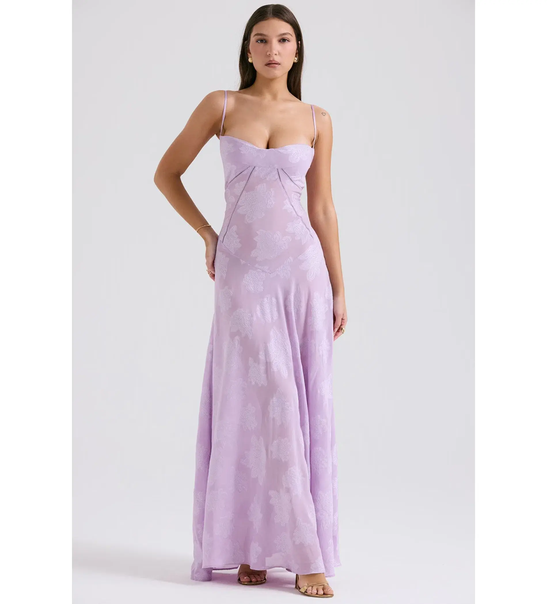 House of CB Seren Lace Back Maxi Dress Orchid Floral Size 8 - Image 1