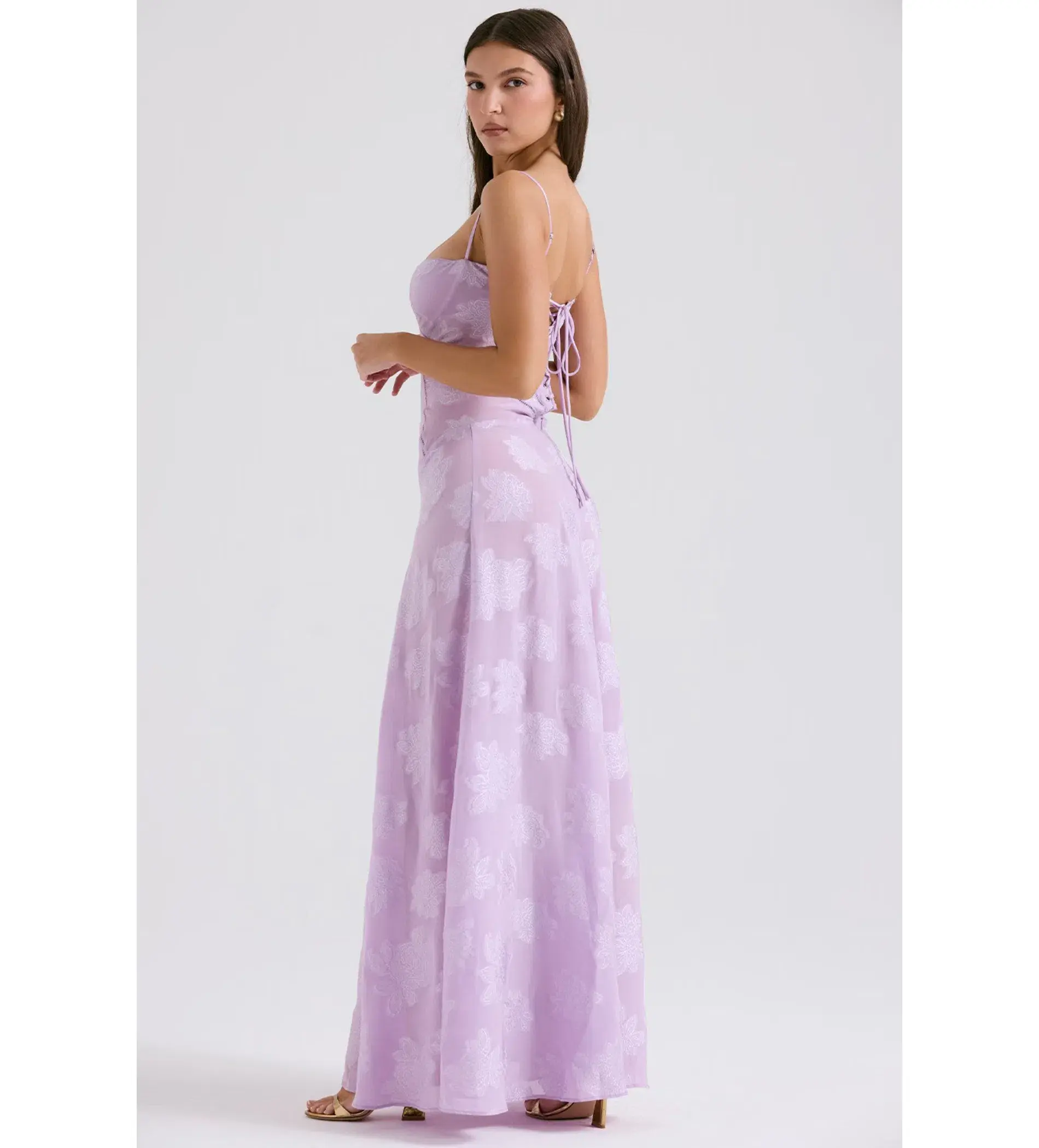 House of CB Seren Lace Back Maxi Dress Orchid Floral Size 8 - Image 3