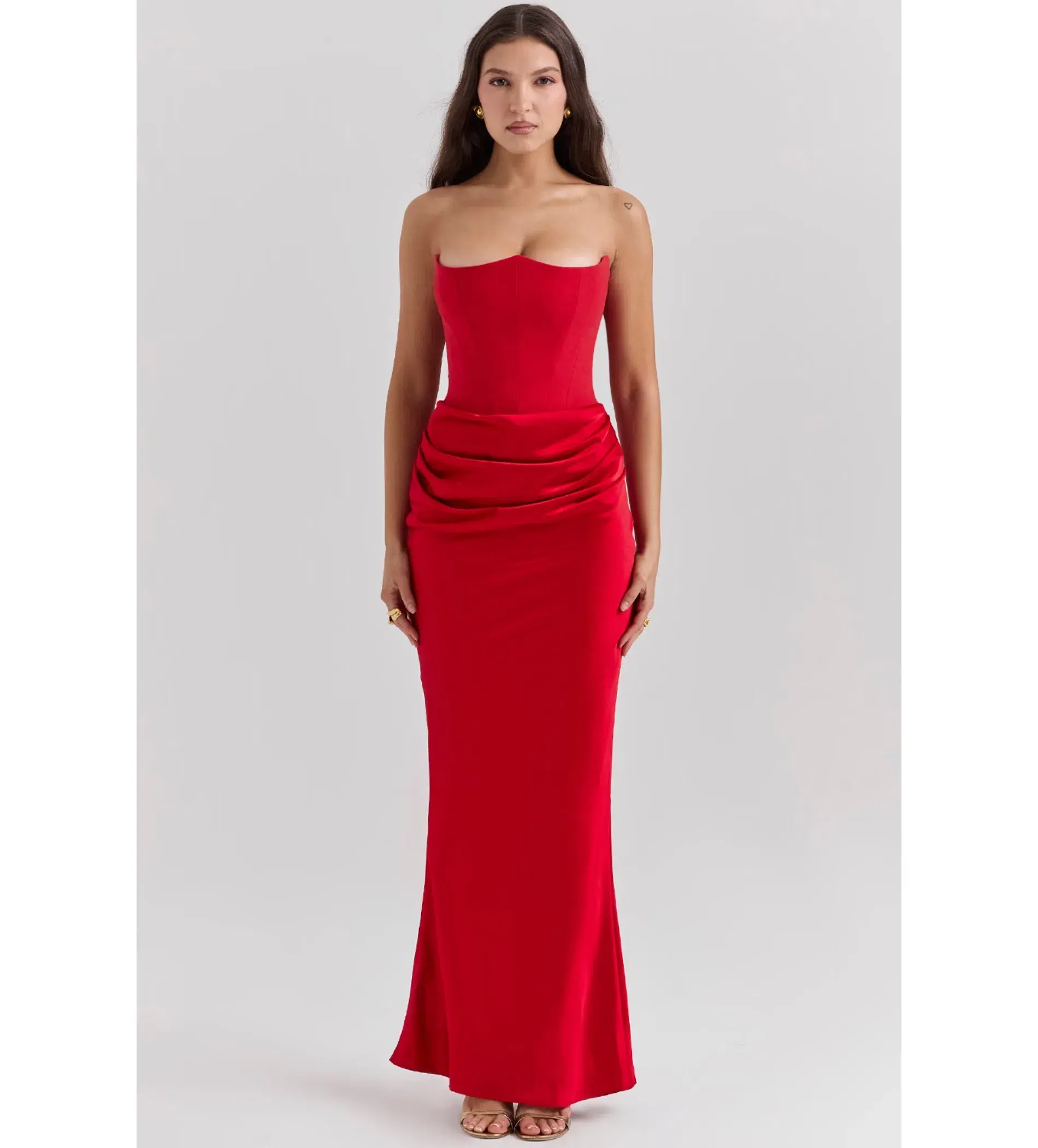 House of CB Persephone Strapless Corset Maxi Dress (Fuller Cup) in Scarlet Size L / AU 12 - Image 1