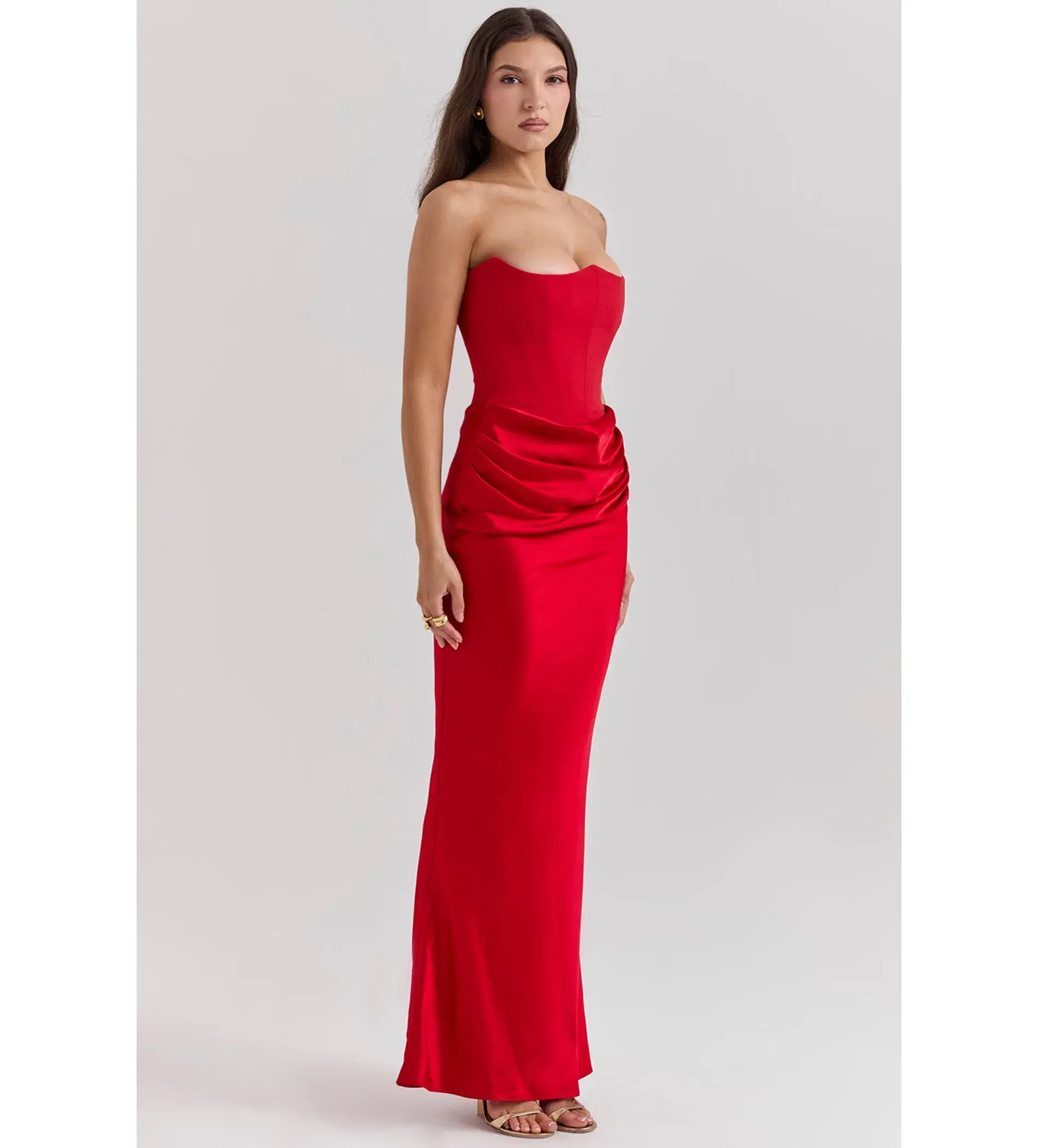 House of CB Persephone Strapless Corset Maxi Dress (Fuller Cup) in Scarlet Size L / AU 12 - Image 2