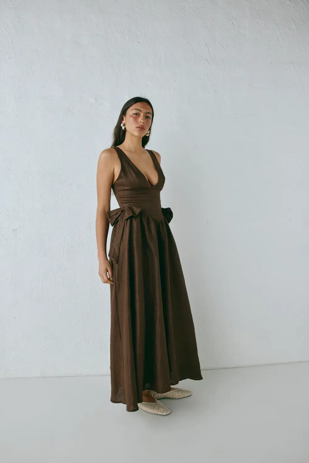 Vrg Grl Daphne Linen Midi Dress Chocolate Size 10-12 - Image 2
