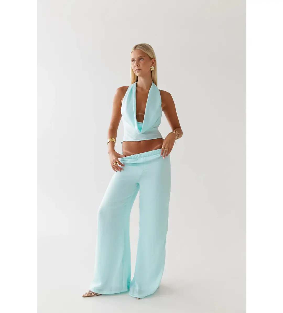 HNTR  Isabelle Top and Pant Set Aqua Size AU 8 for rent on The Volte - main image
