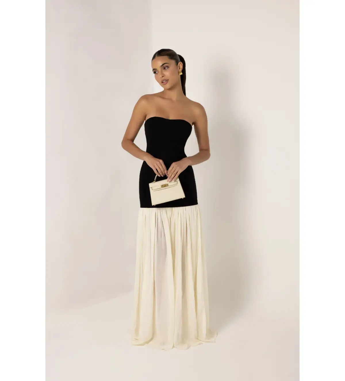 Heiress Beverly Hills Black Strapless Cream Chiffon Maxi Dress Multi Size XXS / AU 4 - Image 1