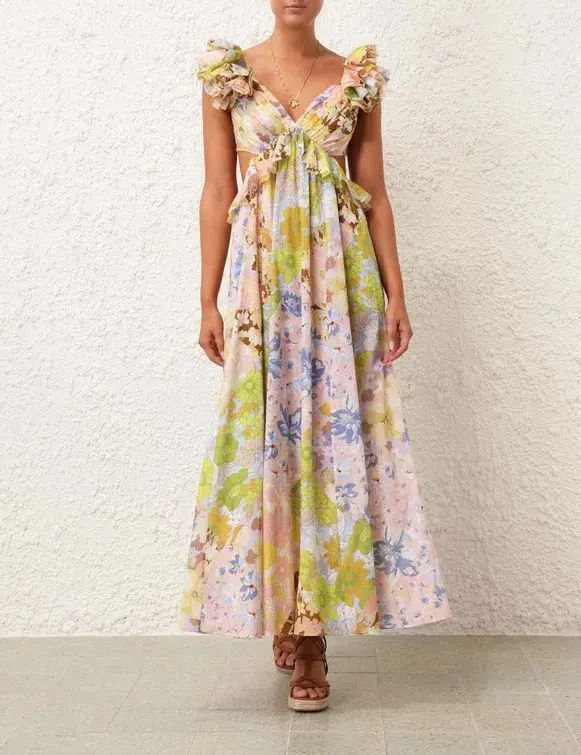 Zimmermann Pop Ruffle Floral Midi Dress Size 2 / AU 12 - Image 1