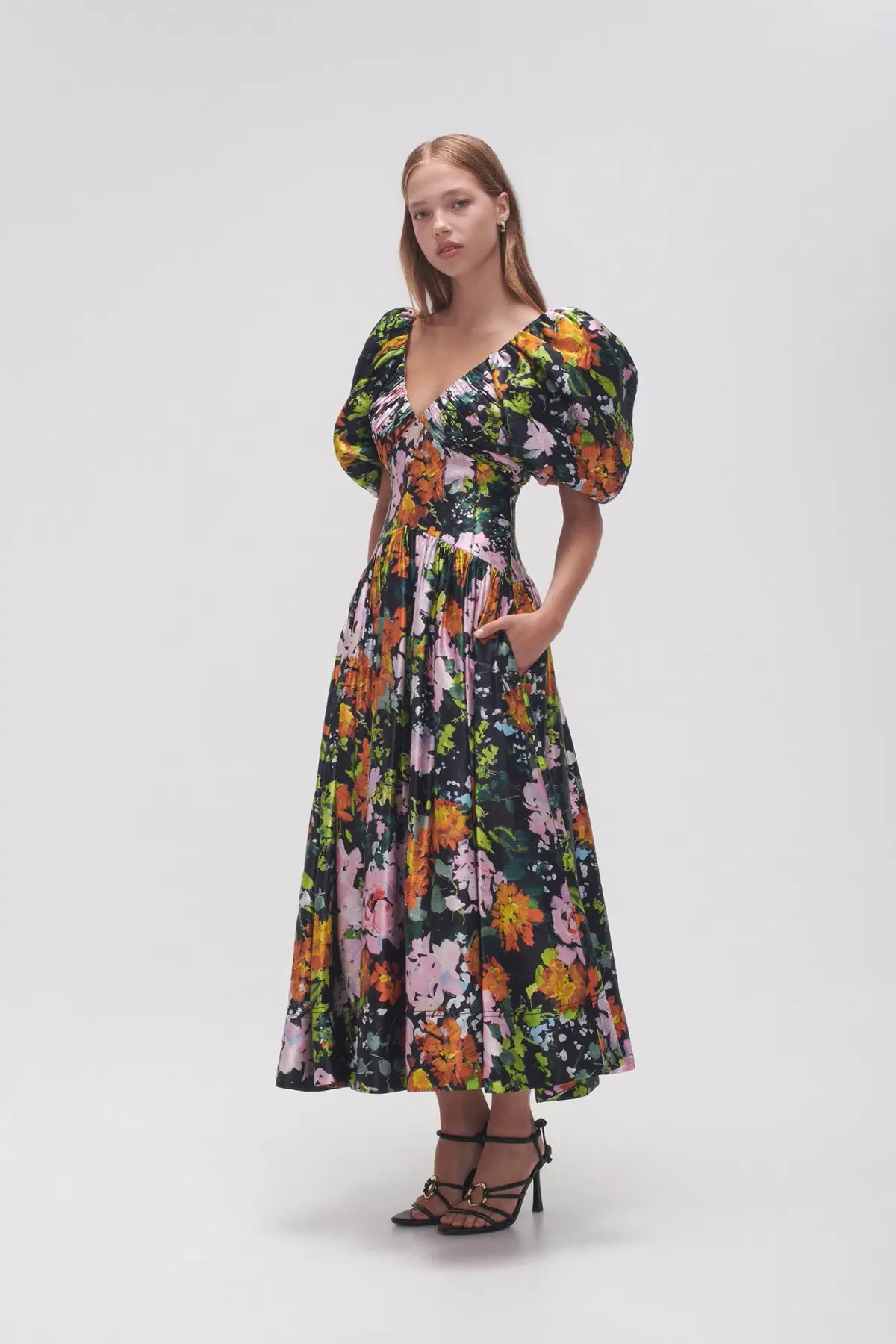 Aje Gabrielle Plunge Midi Dress Midnight Floral Size 8 - Image 2