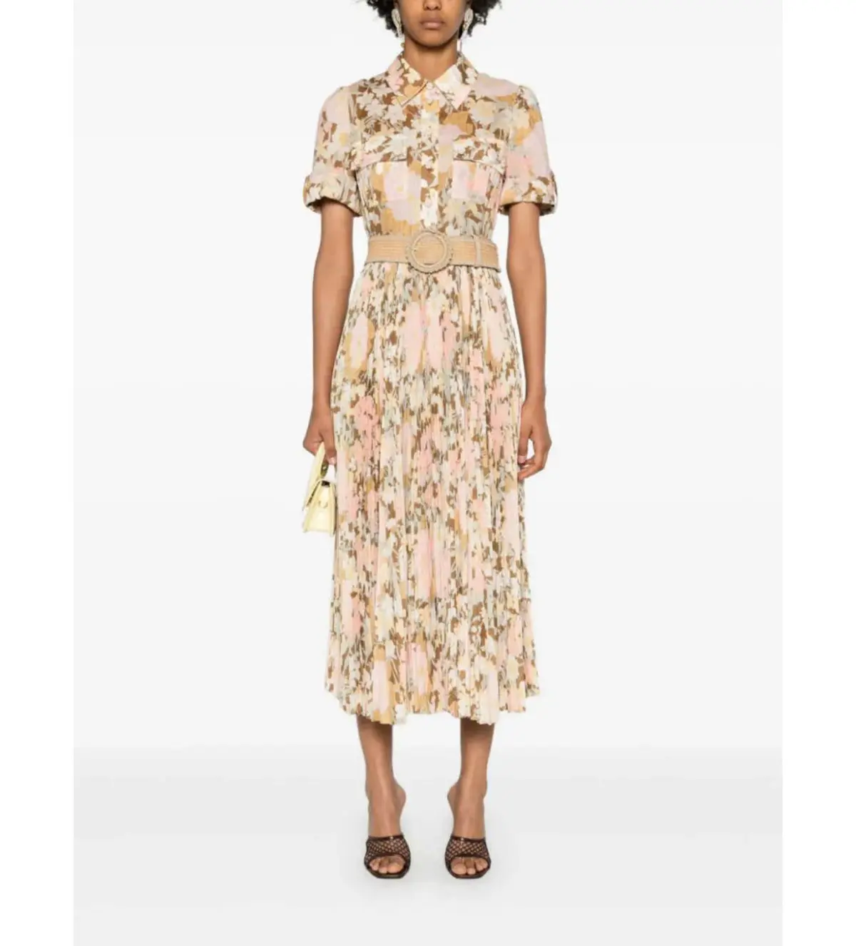 Zimmermann Pop Pleated Midi Shirtdress Gold/peach Floral Size 0 / AU  8 - Image 1