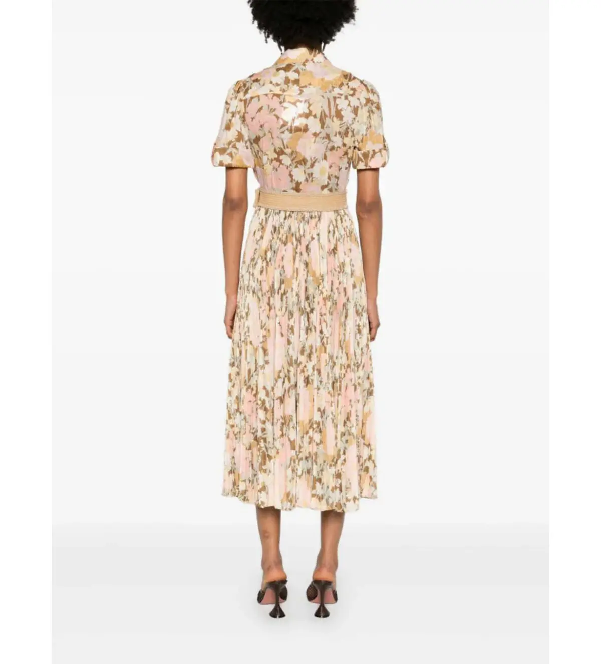 Zimmermann Pop Pleated Midi Shirtdress Gold/peach Floral Size 0 / AU  8 - Image 2