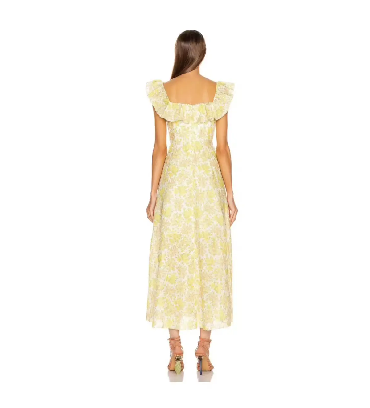 Zimmermann Goldie Ruffle Neck Midi Dress Yellow Floral Size 0 / AU 8 - Image 2