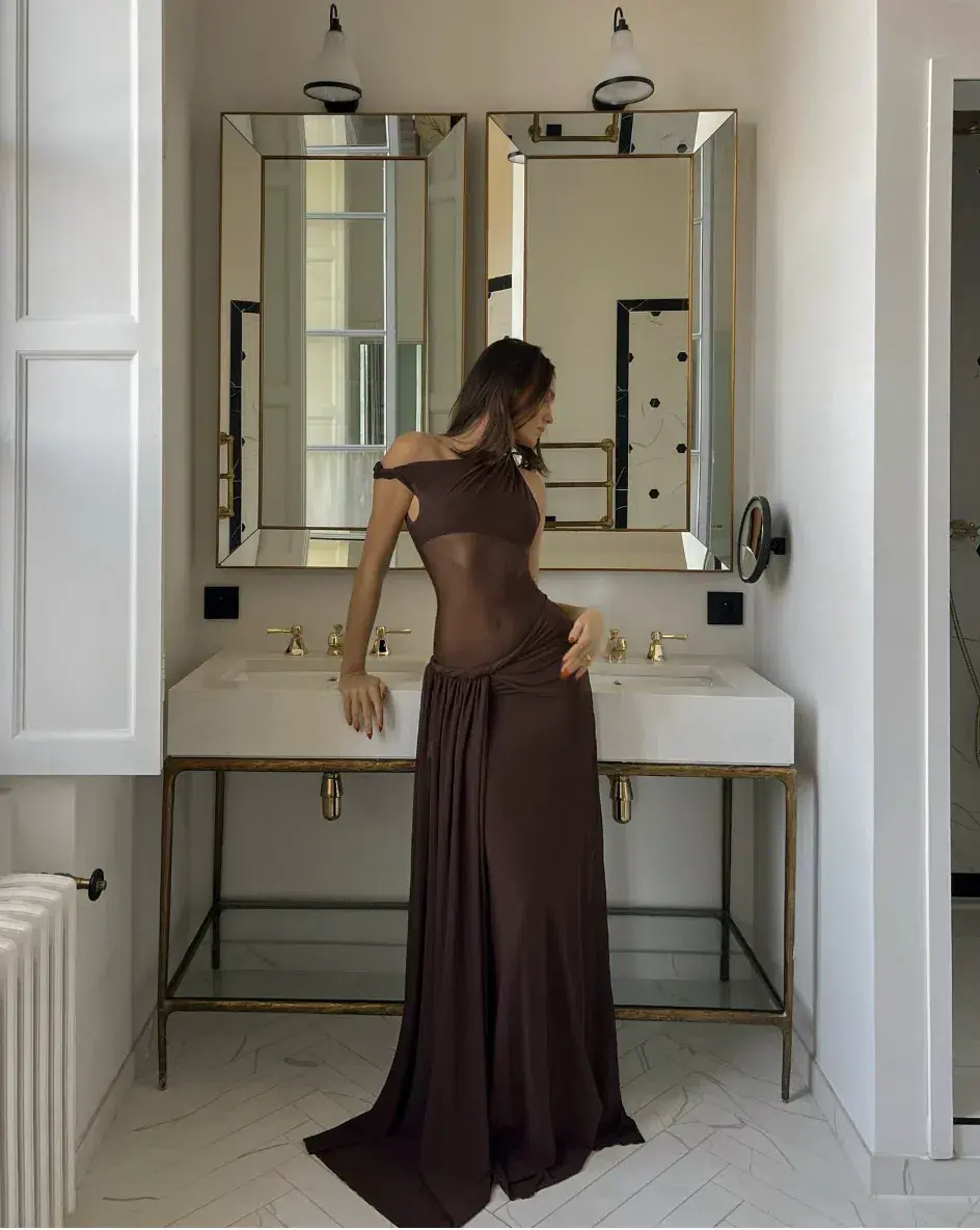 Misha Sisal Maxi Dress Espresso Size 8/S for rent on The Volte - main image