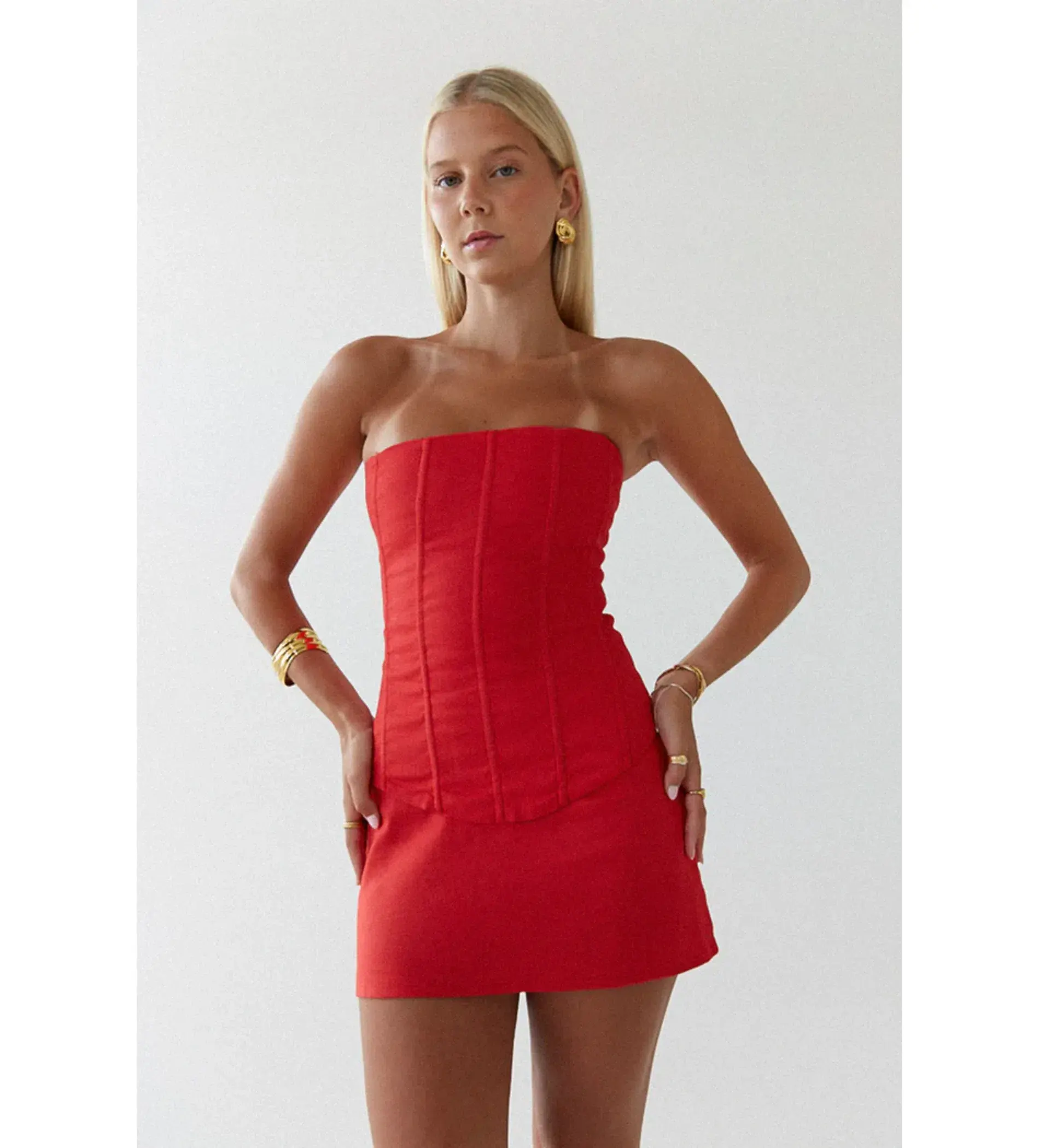 HNTR The Label Aurora Corset and Aura Mini Skirt Set in Red Size S / AU 8 - Image 3