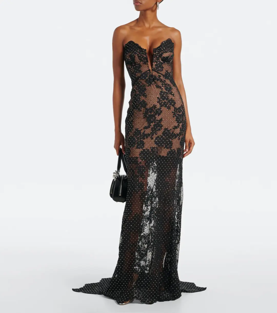 Self Portrait Rhinestone Lace Maxi Dress Black Size S/AU 8 for rent on The Volte - main image