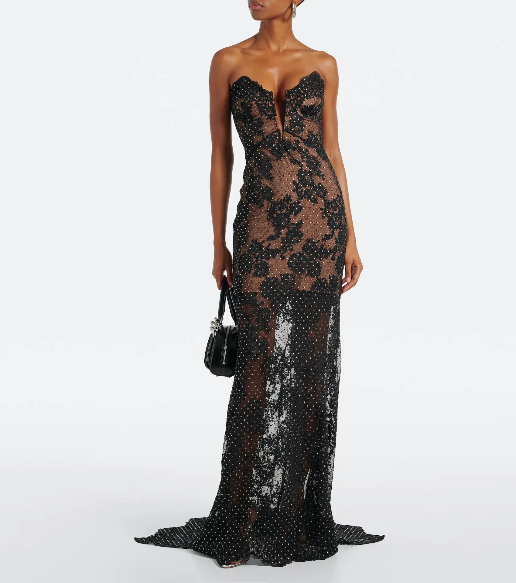 Self Portrait Rhinestone Lace Maxi Dress Black Size S/AU 8 - Image 2