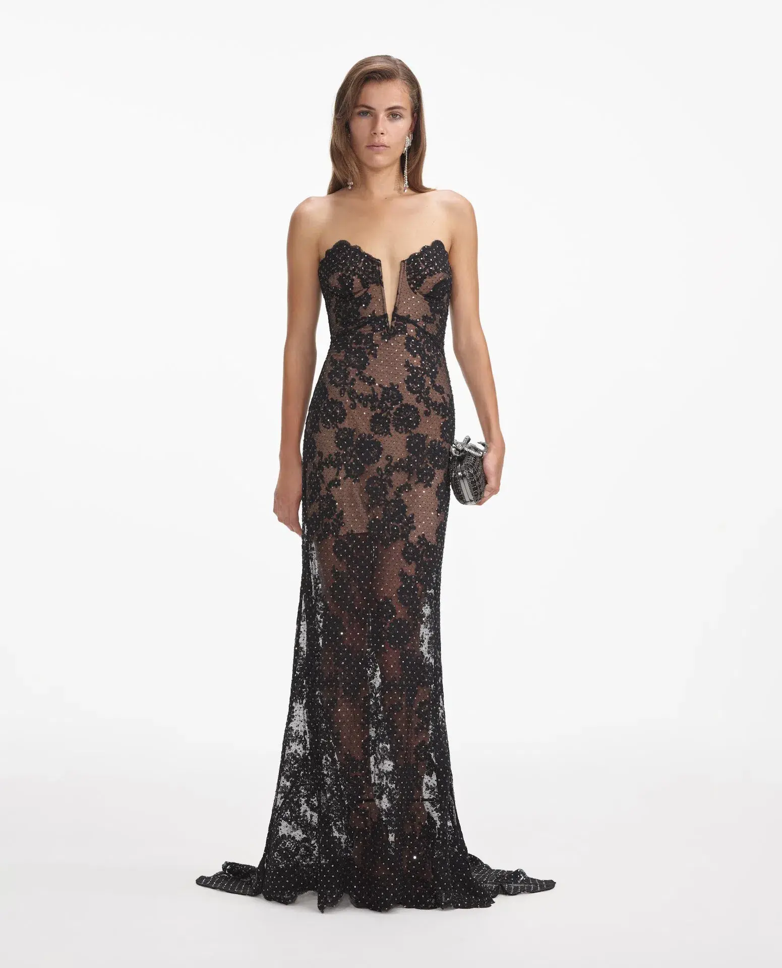 Self Portrait Rhinestone Lace Maxi Dress Black Size S/AU 8 - Image 1