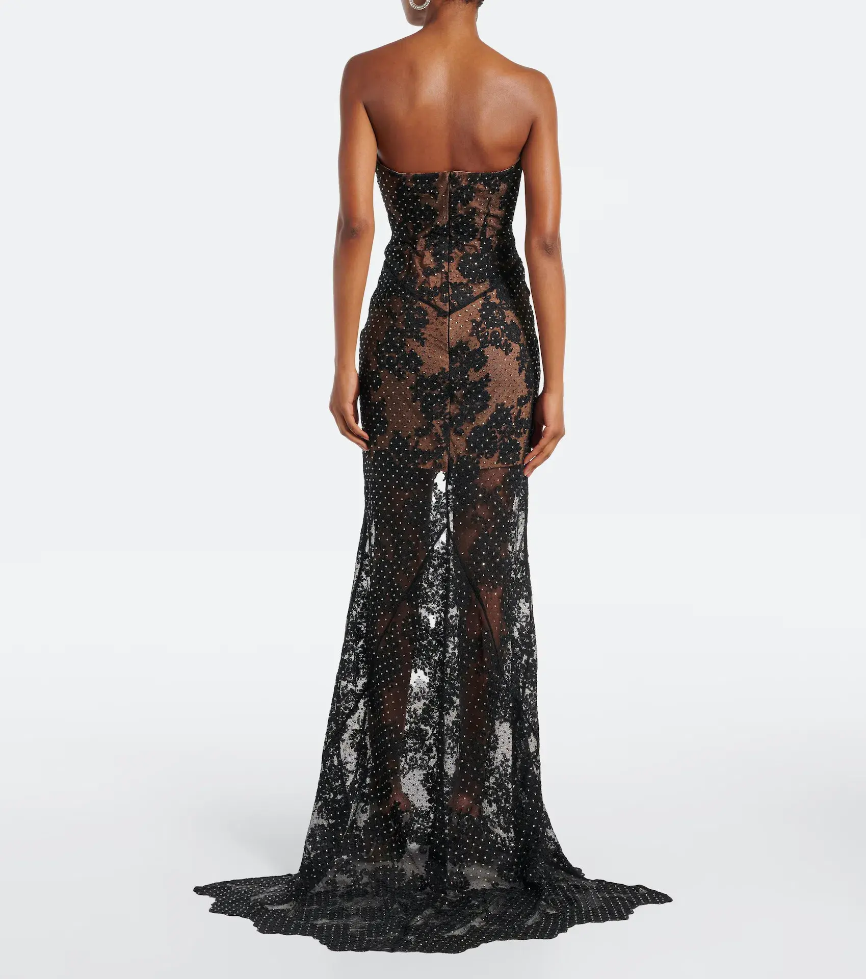 Self Portrait Rhinestone Lace Maxi Dress Black Size S/AU 8 - Image 3