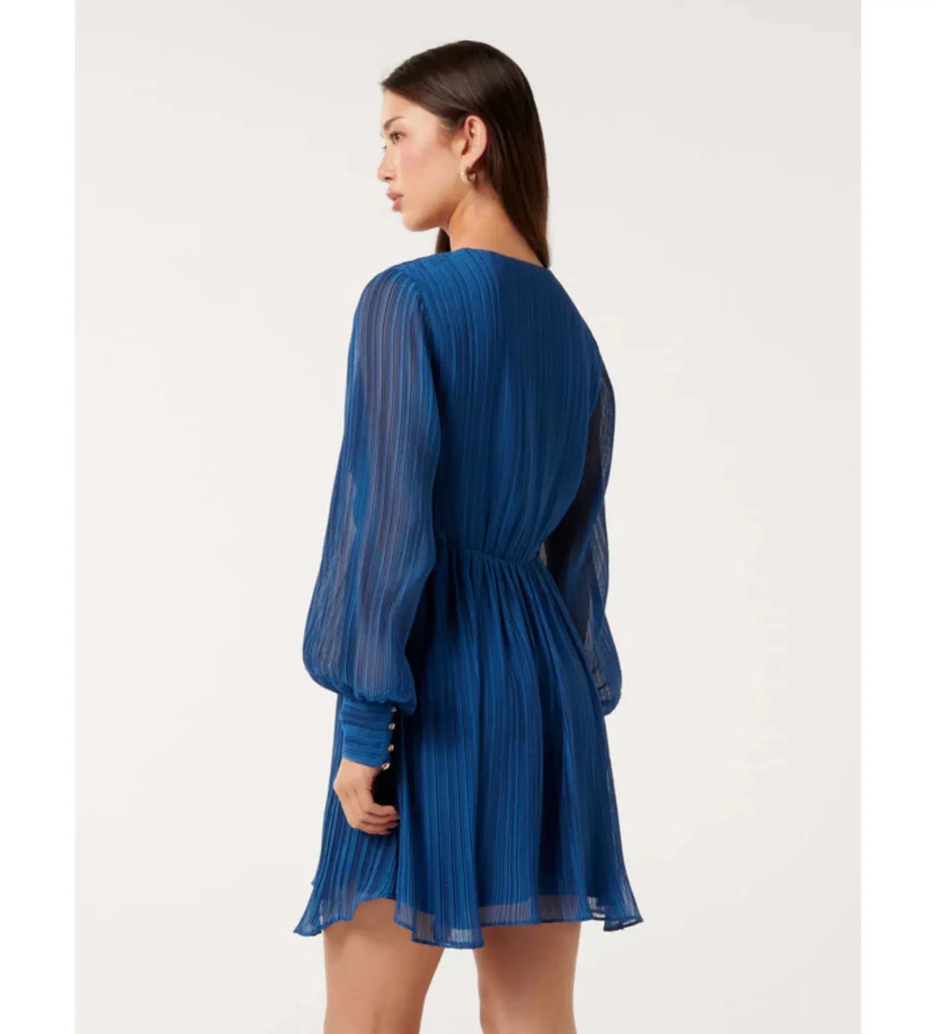 Forever New Genevieve Crinkle Pleated Mini Dress in Blue Size 12 - Image 3