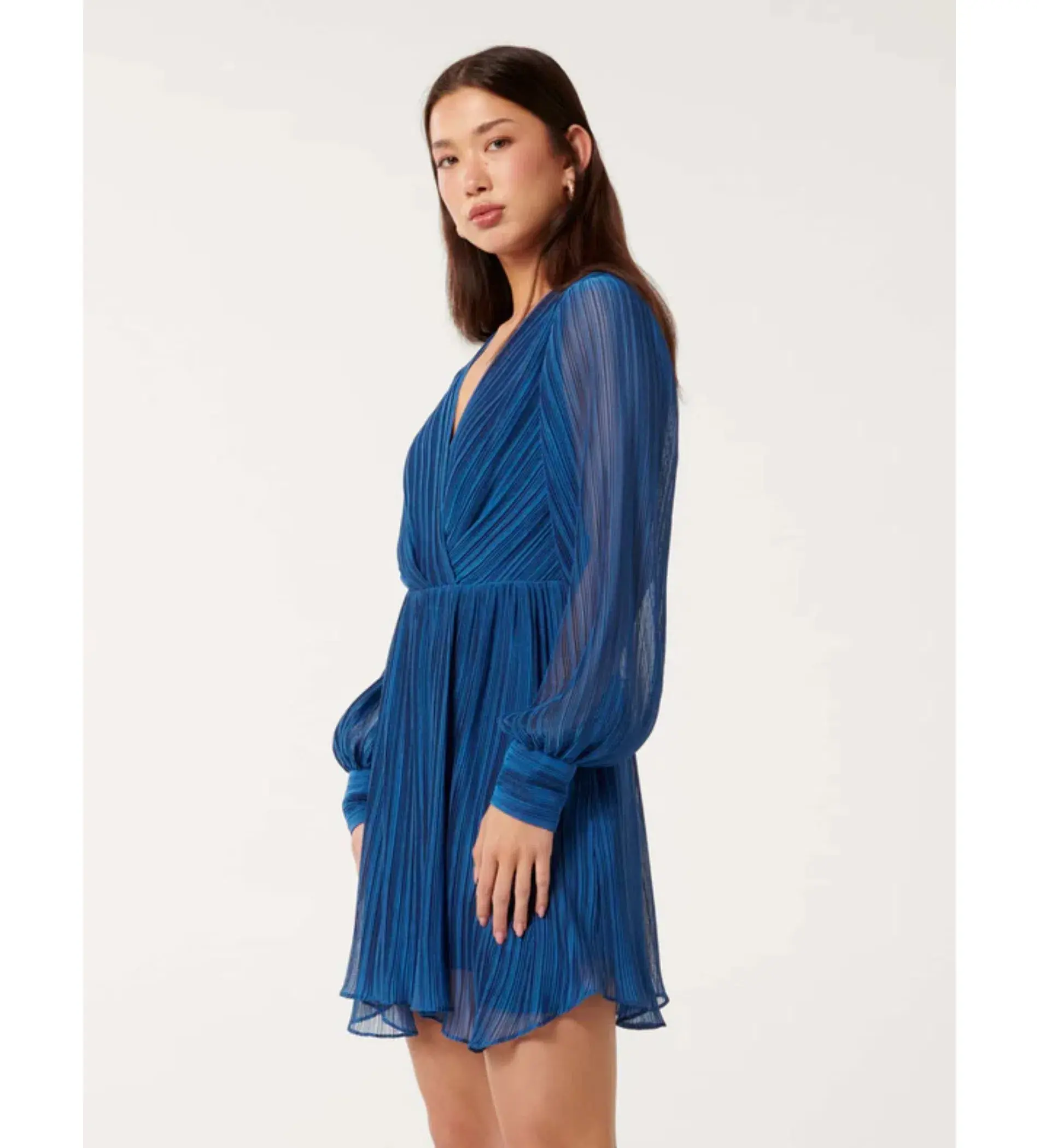 Forever New Genevieve Crinkle Pleated Mini Dress in Blue Size 12 - Image 2
