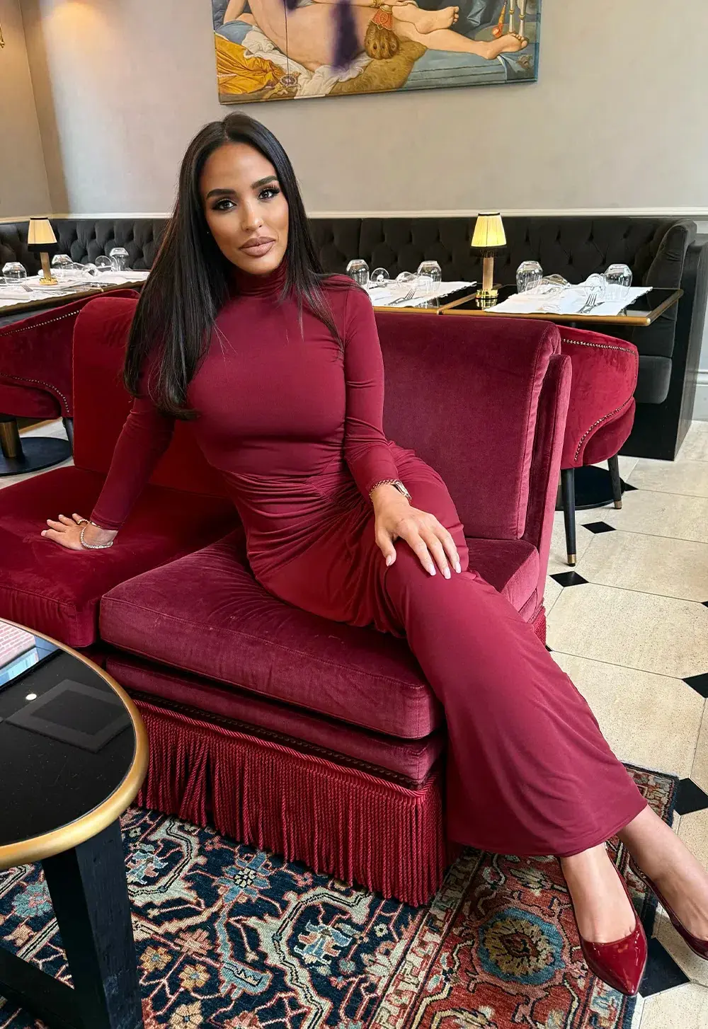 Bianca & Bridgett Layla Midi Dress Bordeaux Size AU 8 for rent on The Volte - main image