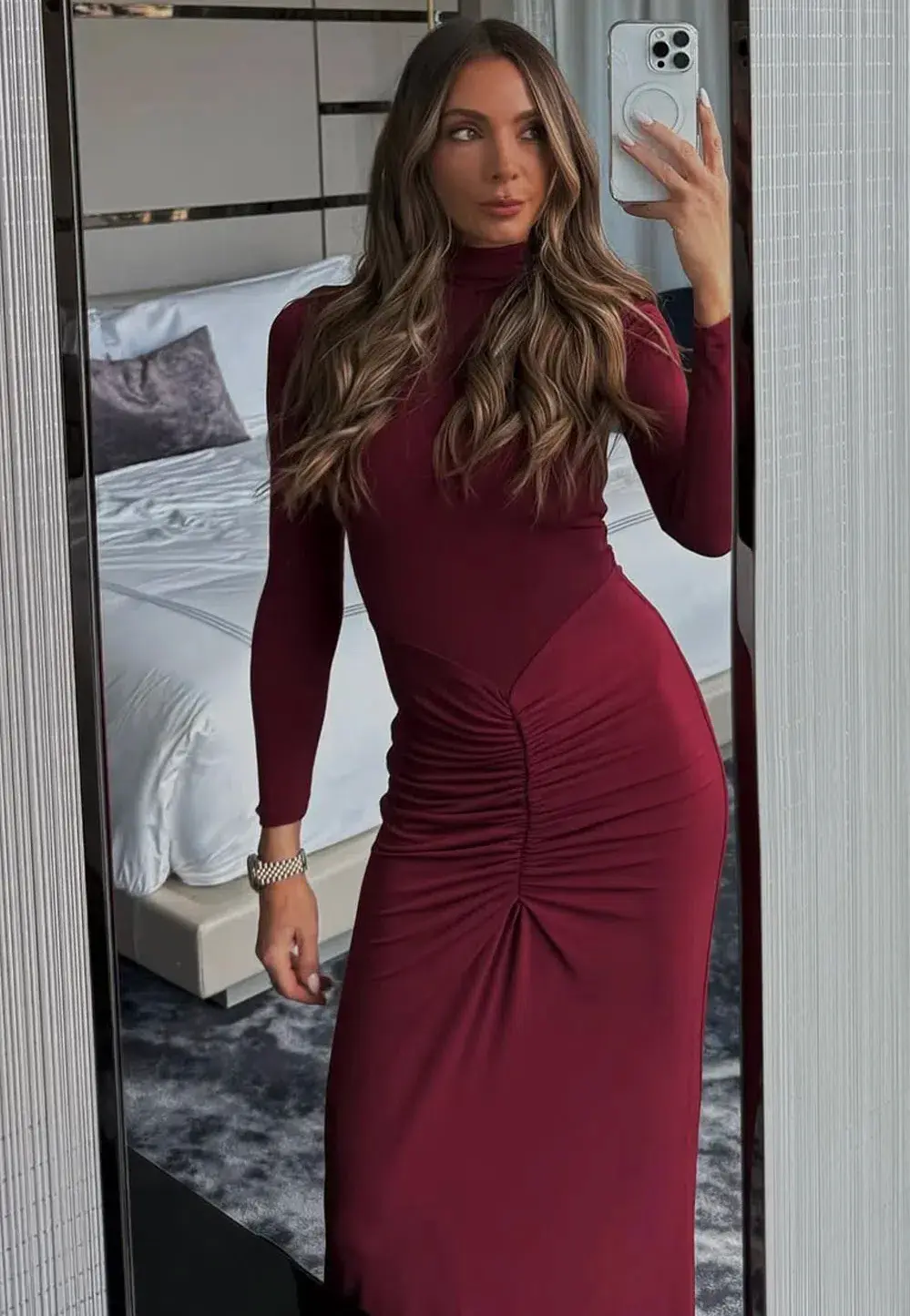Bianca & Bridgett Layla Midi Dress Bordeaux Size AU 8 for rent on The Volte - main image