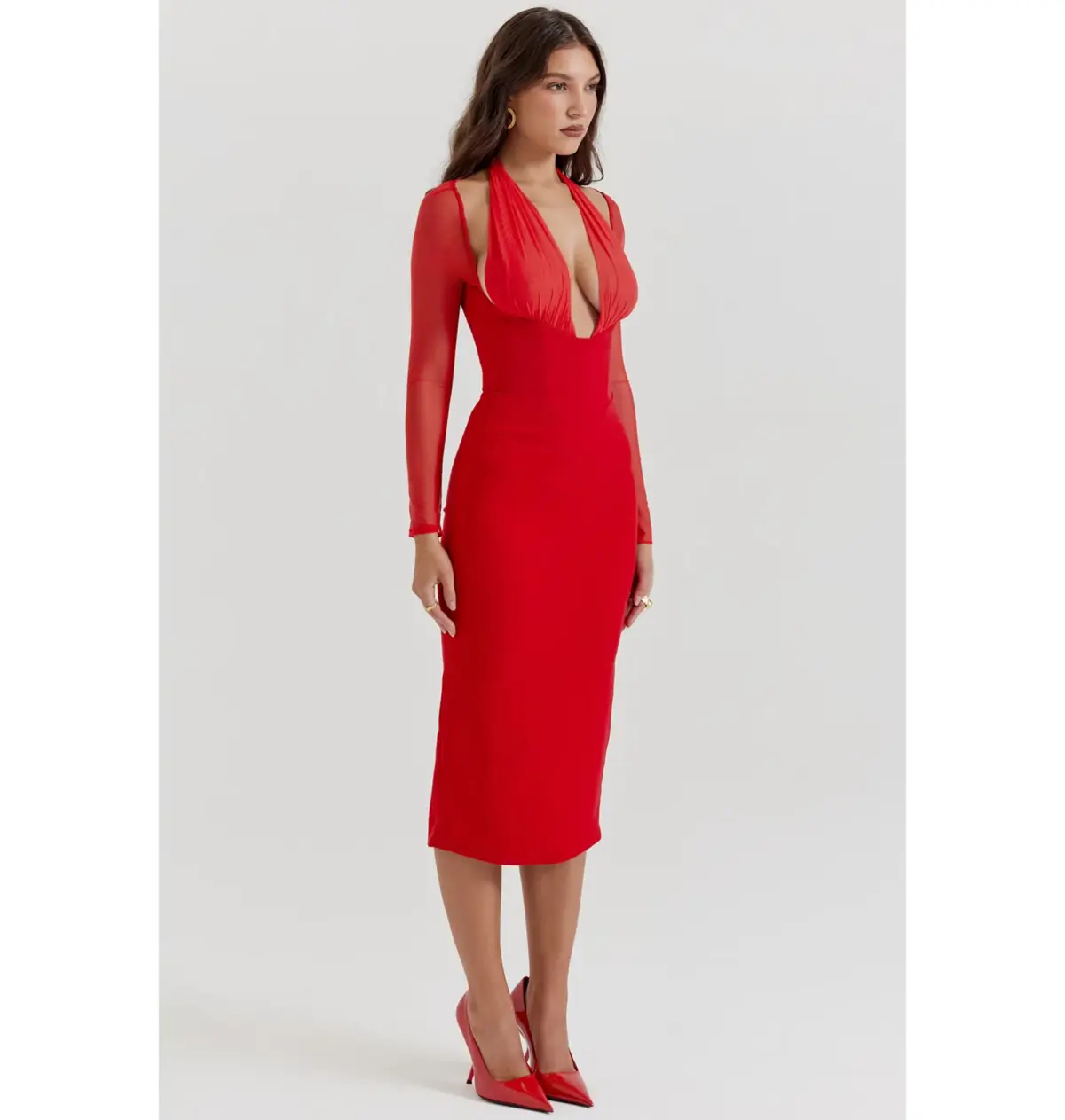 House of CB Yasmin Plunge Midi Dress Scarlet Size S/AU 8 - Image 2