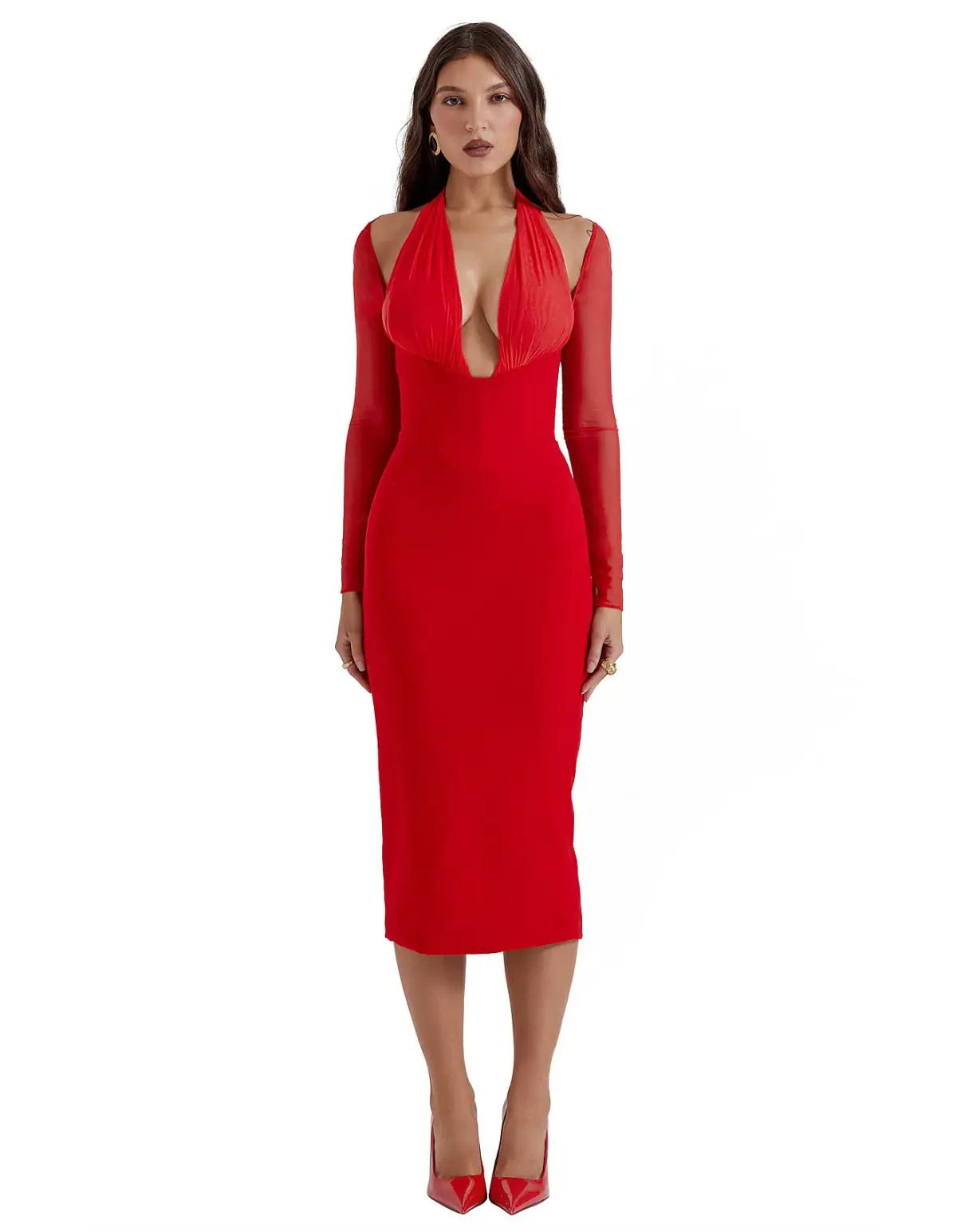 House of CB Yasmin Plunge Midi Dress Scarlet Size S/AU 8 - Image 1
