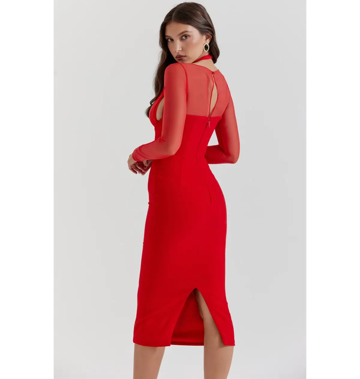 House of CB Yasmin Plunge Midi Dress Scarlet Size S/AU 8 - Image 3