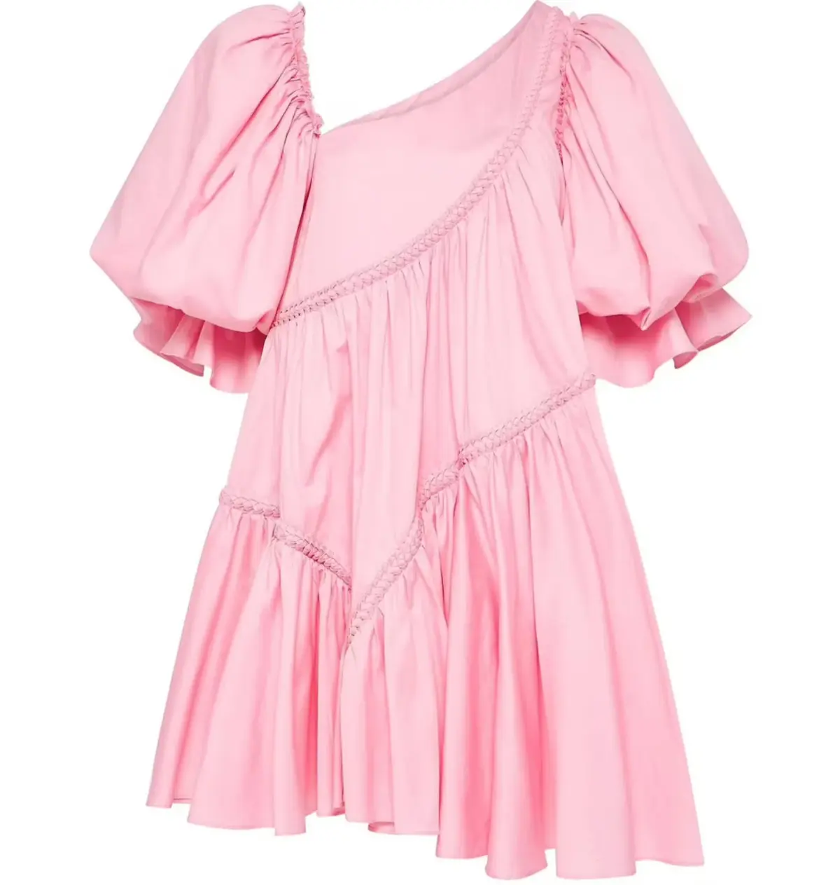 Aje Casabianca Braided Asymmetric Puff Sleeve Mini Dress Pink Size AU 10 - Image 4