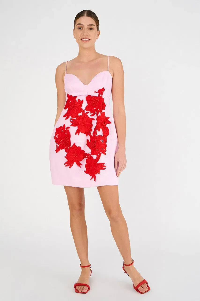 Oroton 3D Contrast Flower Linen  Mini Dress Floral Size 10 - Image 1